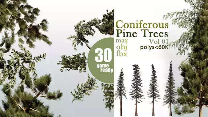 30 Coniferous Pine Trees VOL 01 Low-poly 3D model