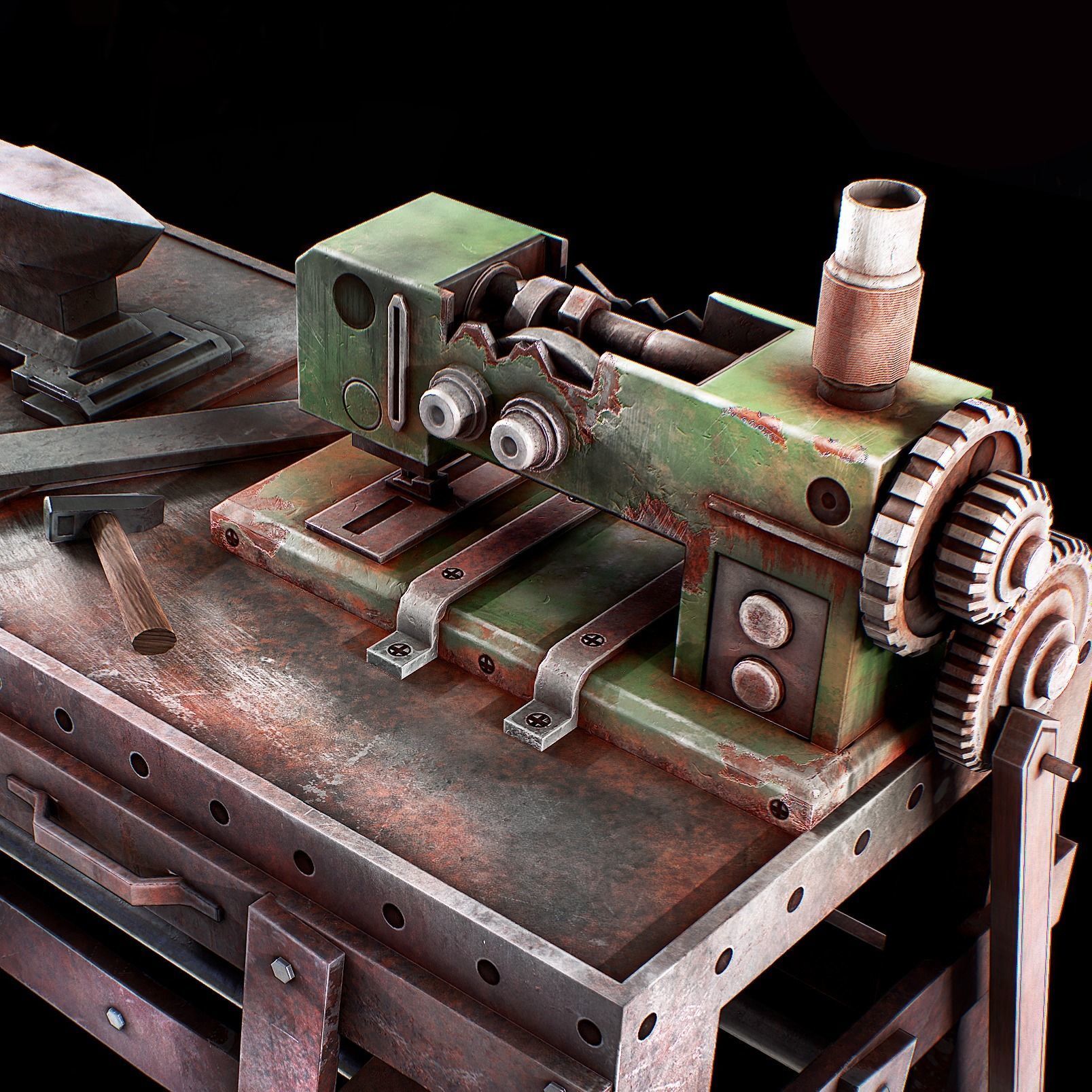 Sewing Machine table Low Poly Low-poly 3D model_2