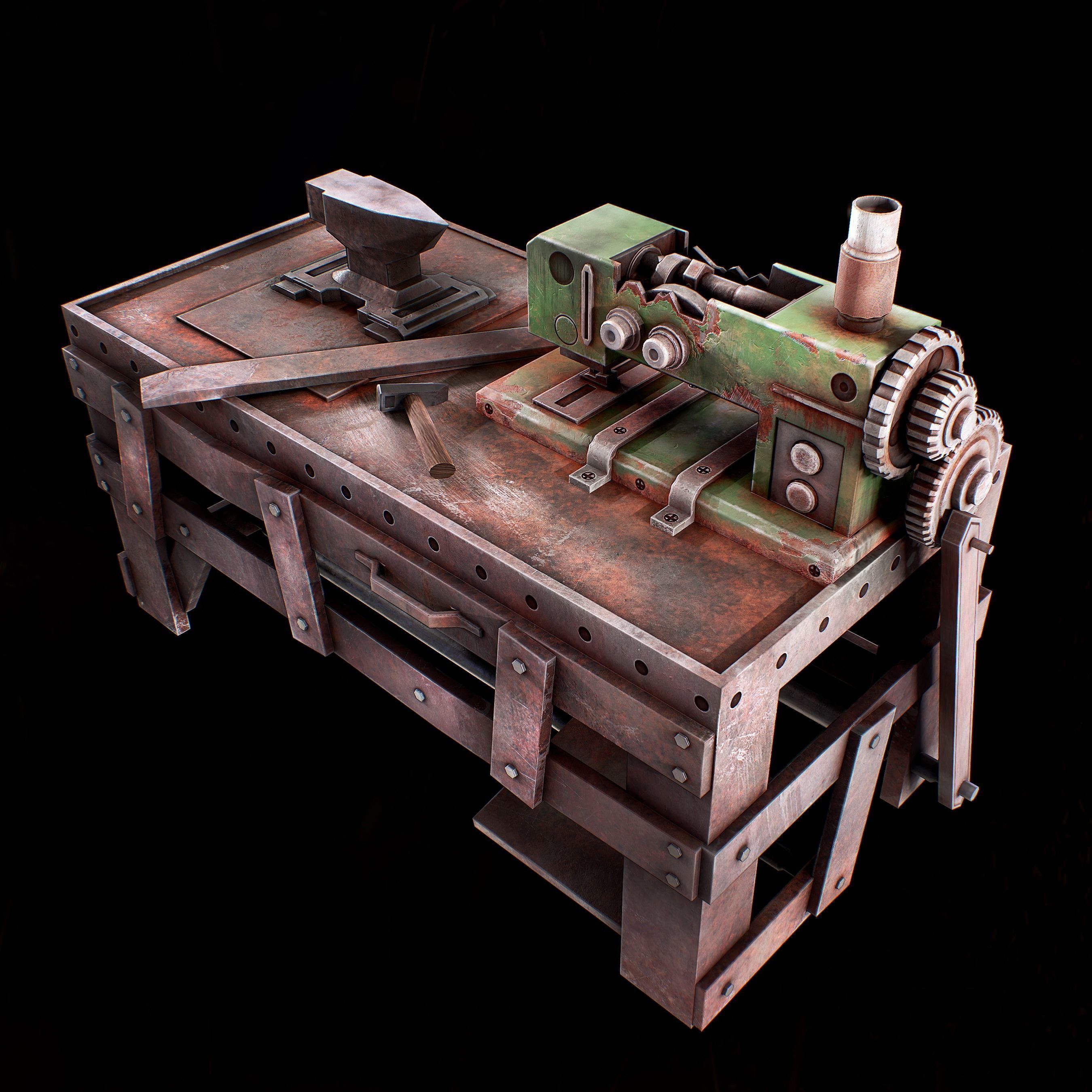 Sewing Machine table Low Poly Low-poly 3D model_1
