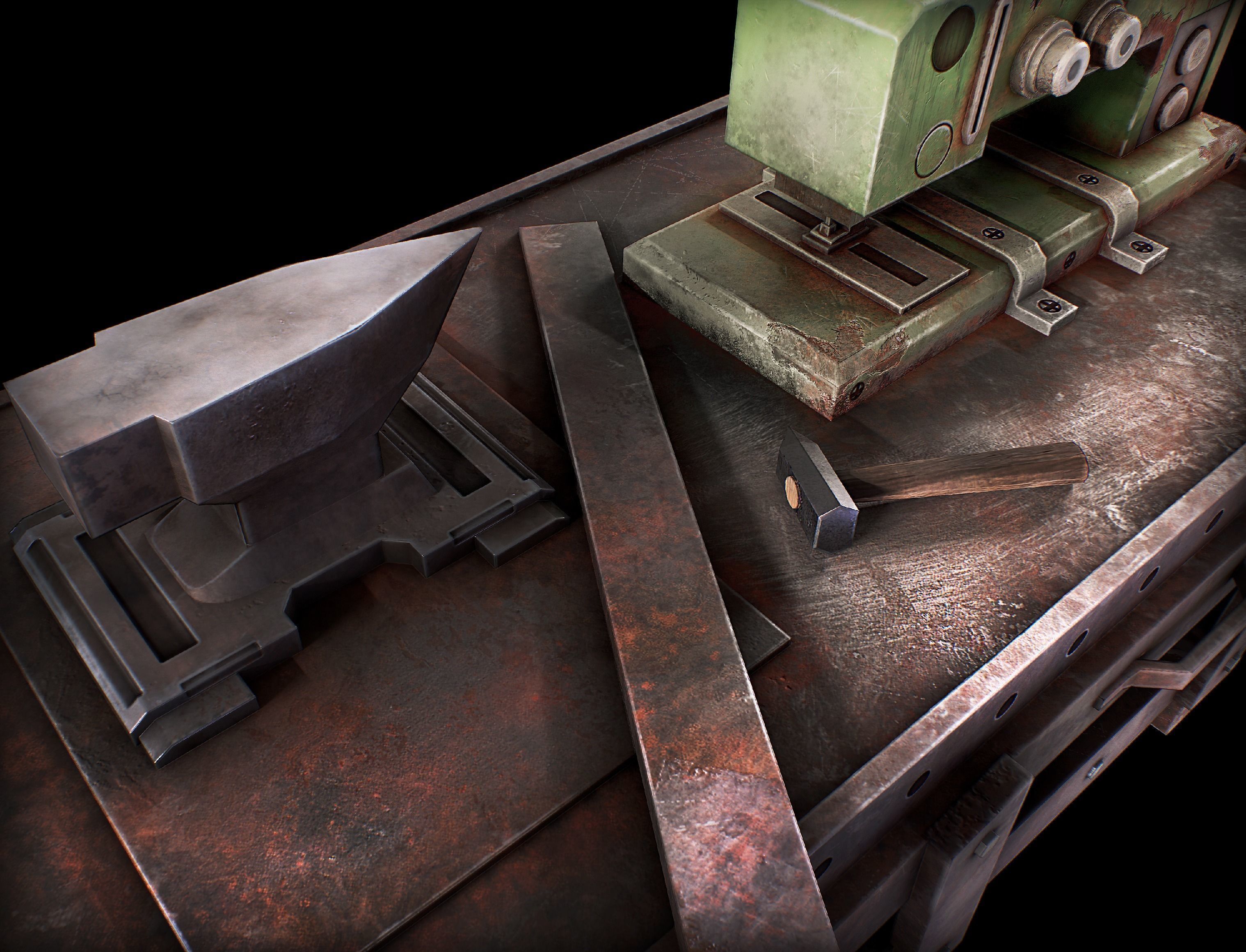 Sewing Machine table Low Poly Low-poly 3D model_3