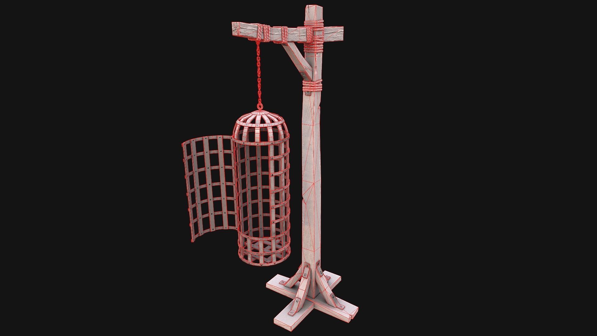 Medieval Torture Cage Set  Low-poly 3D model_16