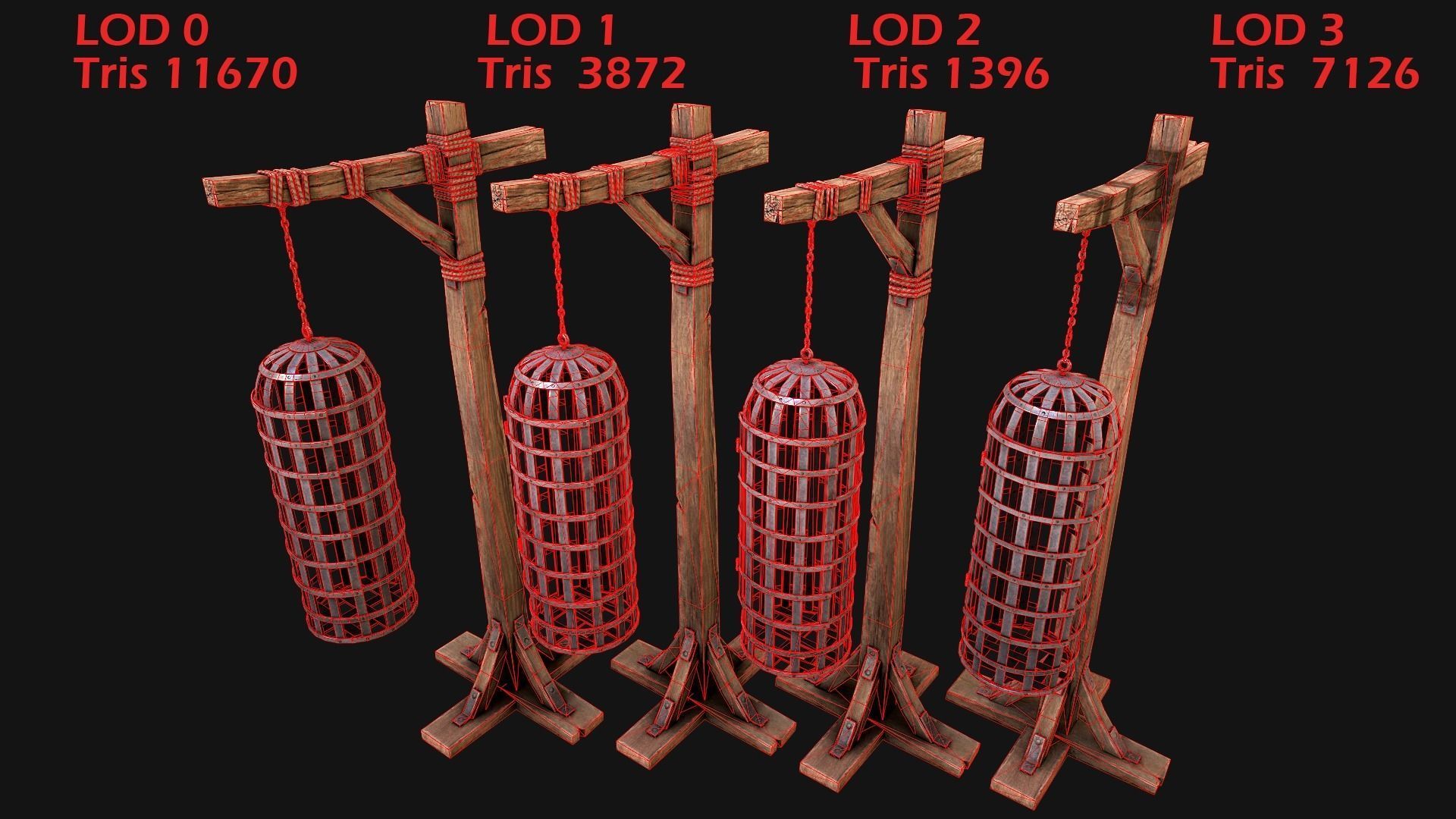 Medieval Torture Cage Set  Low-poly 3D model_4