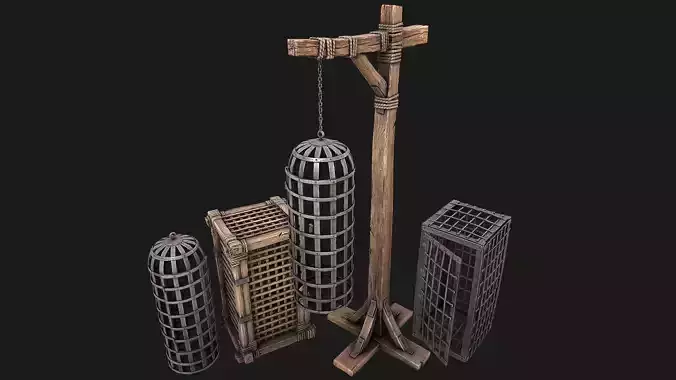 Medieval Torture Cage Set  Low-poly 3D model