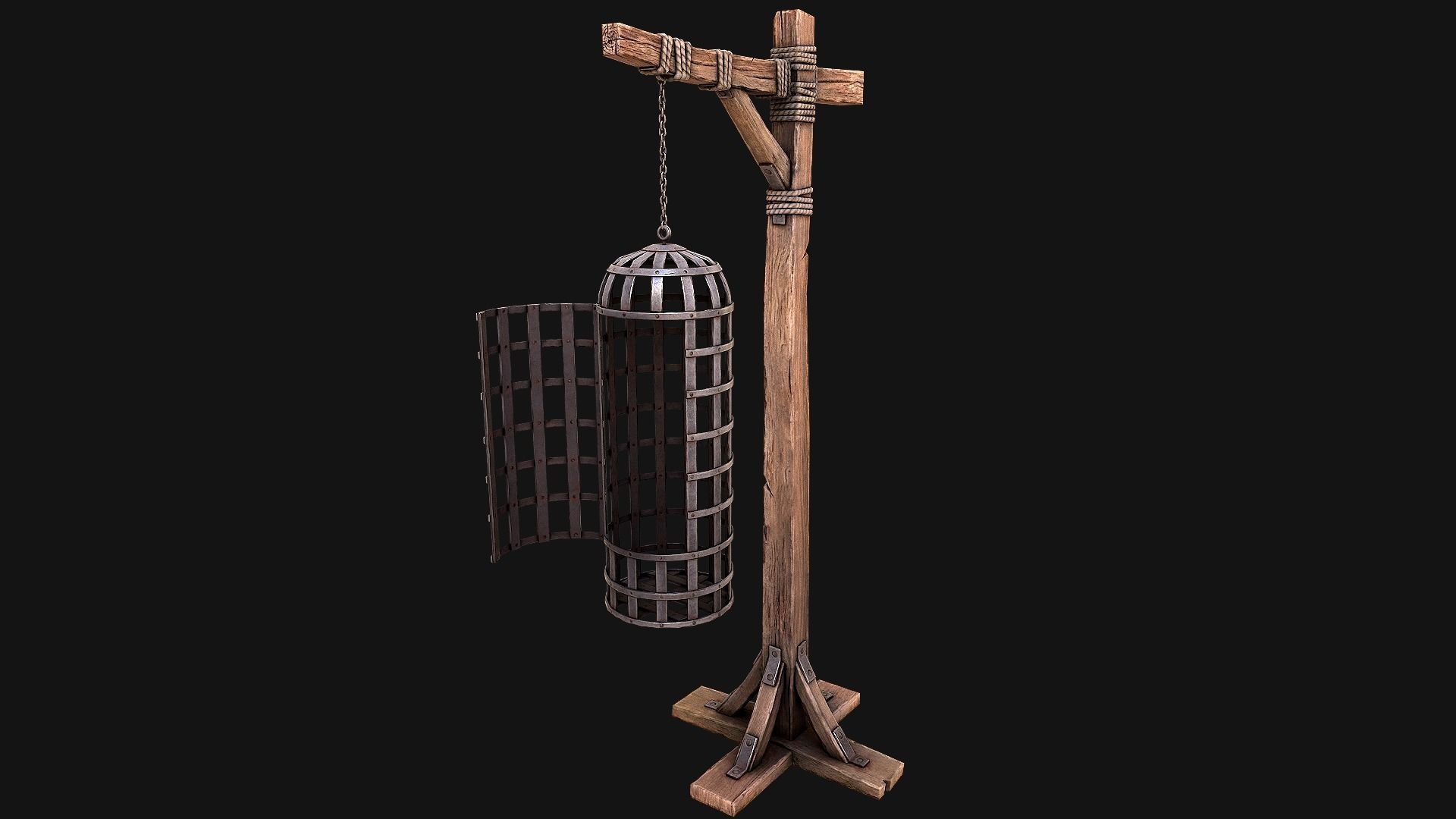 Medieval Torture Cage Set  Low-poly 3D model_12