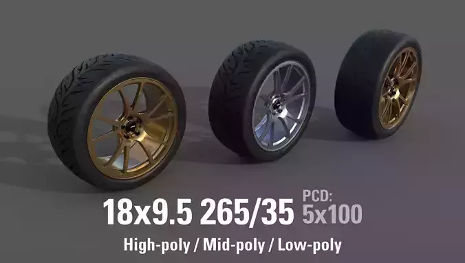 Konig Freeform 18x9 PCD 5x100 with Federal 595 RS 265 35 Low-poly 3D model
