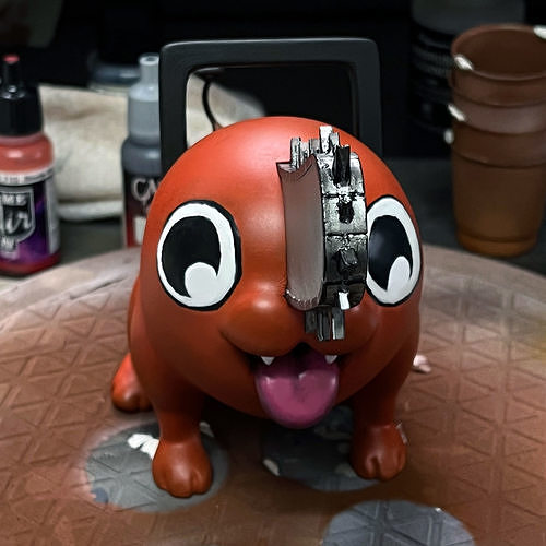 Pochita orange toy dog with chainsaw 3D print model