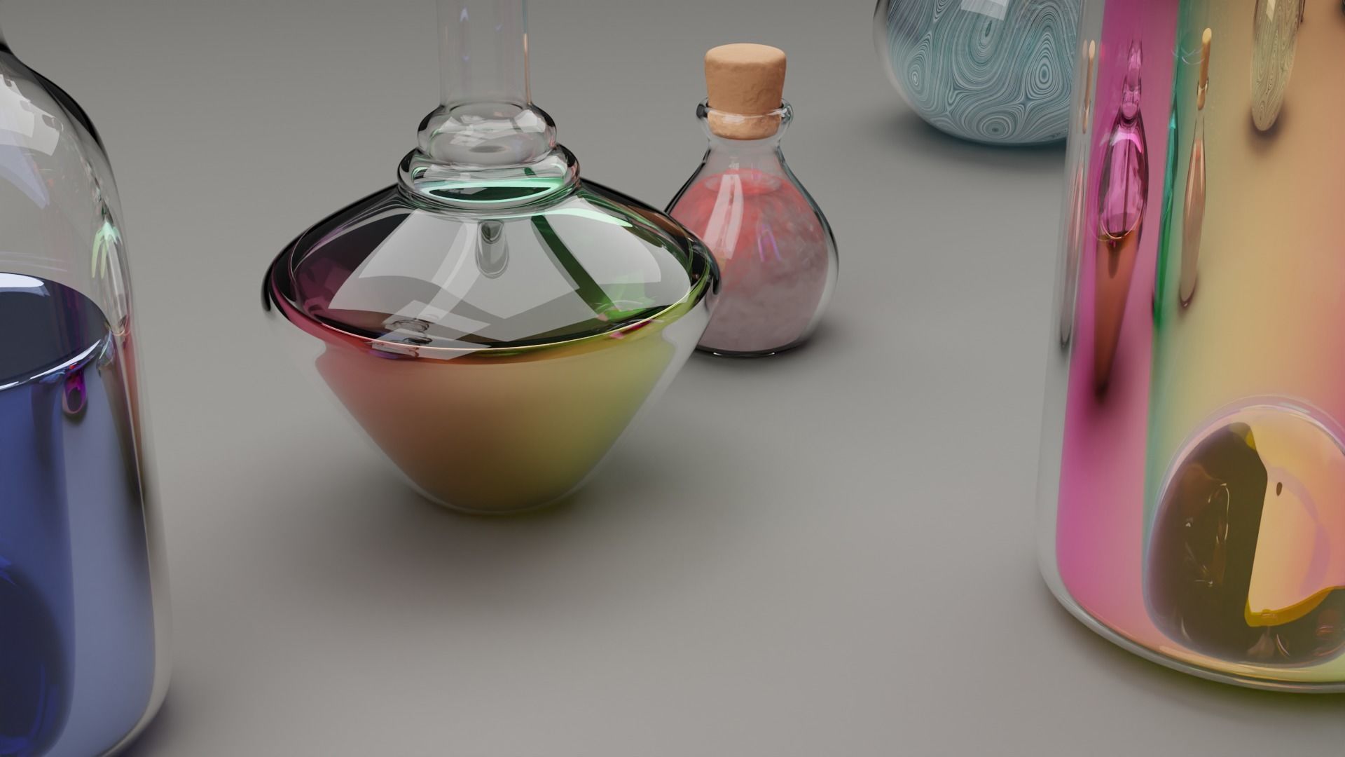 Lowpoly and Highpoly Potion Bottles 11x 3D model_5