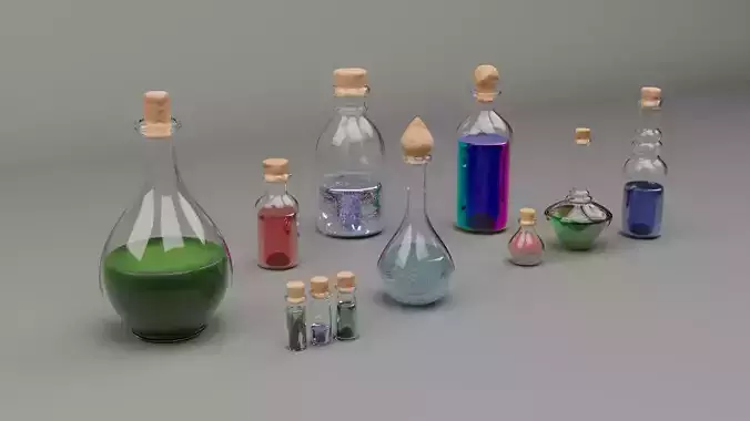 Lowpoly and Highpoly Potion Bottles 11x