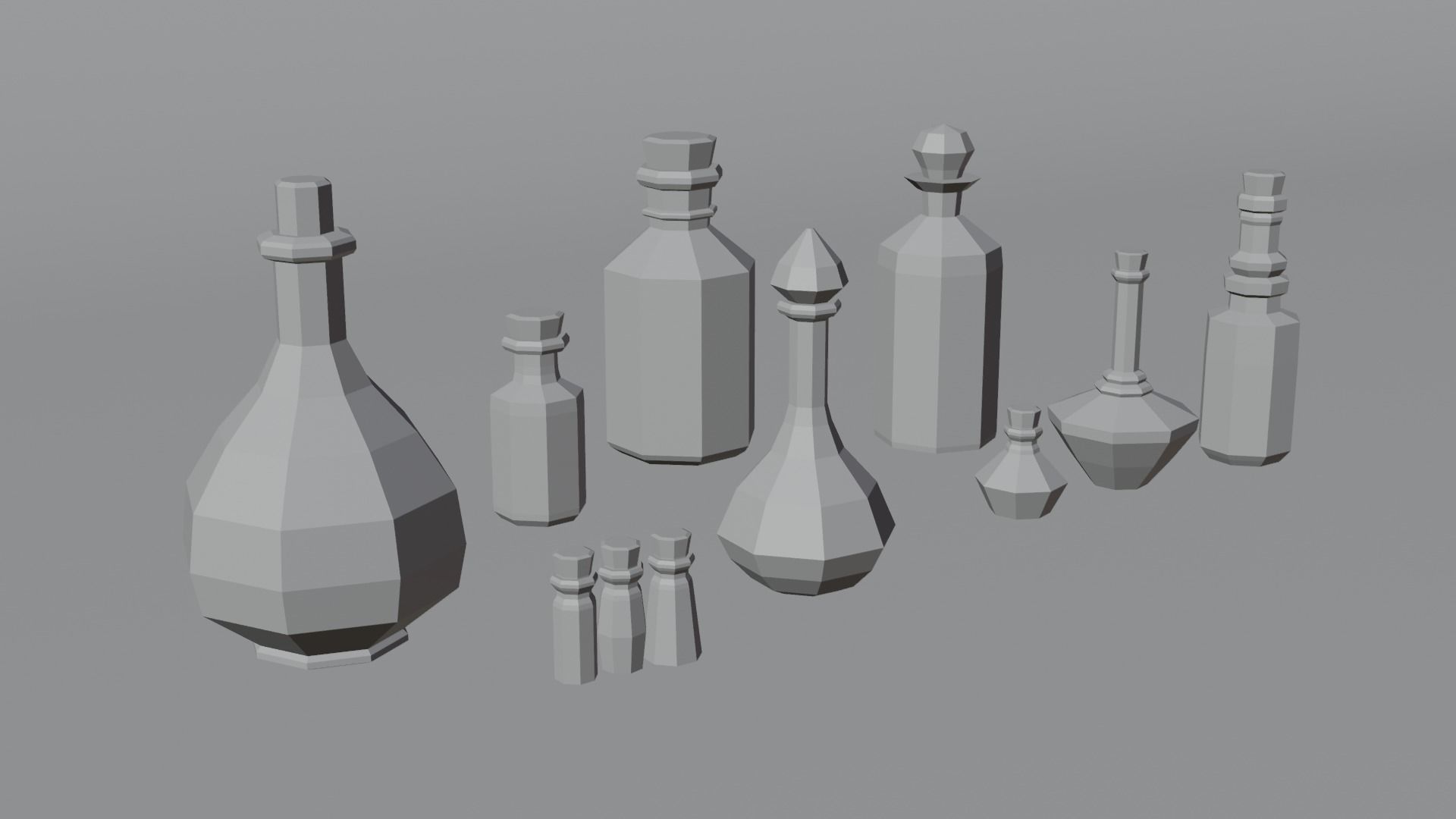 Lowpoly and Highpoly Potion Bottles 11x 3D model_2