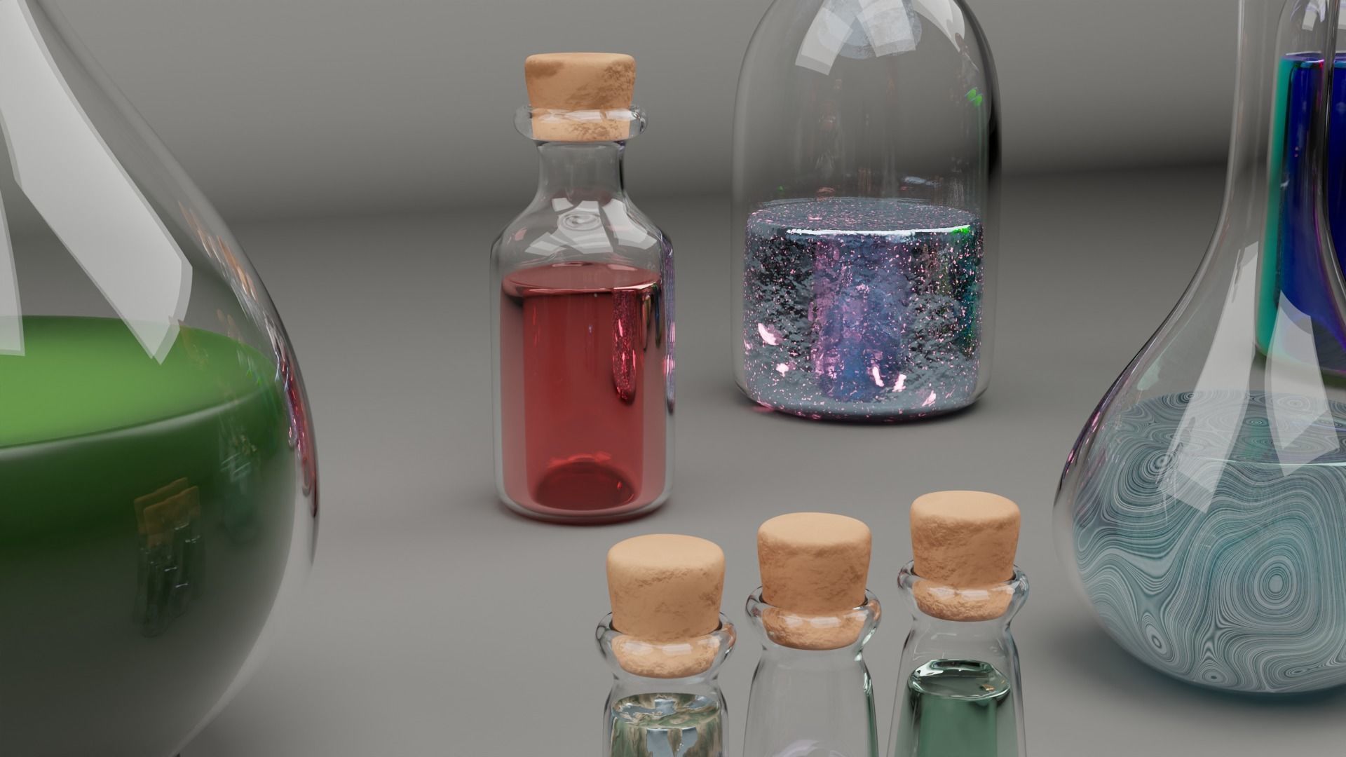 Lowpoly and Highpoly Potion Bottles 11x 3D model_4