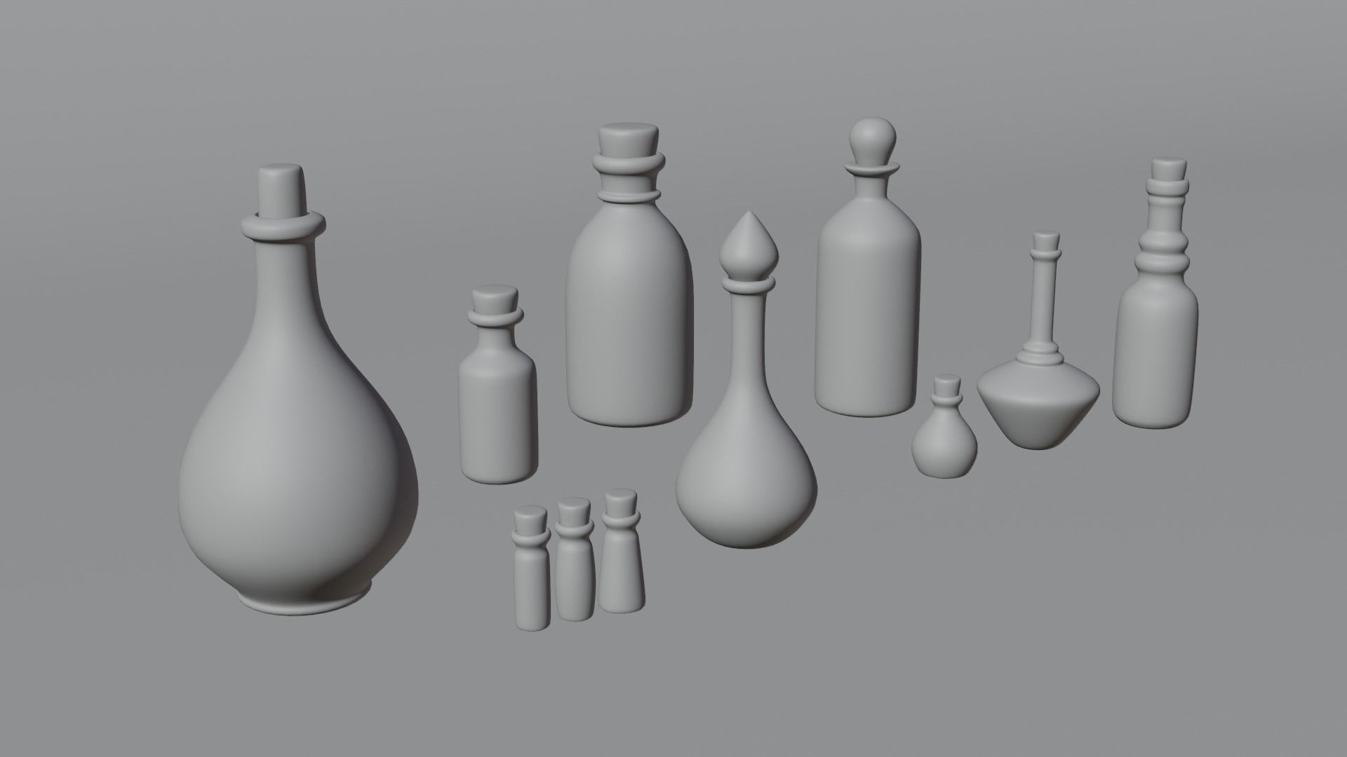 Lowpoly and Highpoly Potion Bottles 11x 3D model_1