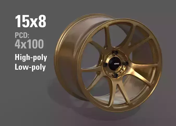  Konig Freeform 15x8 PCD 4x100 Rim Low-poly 3D model