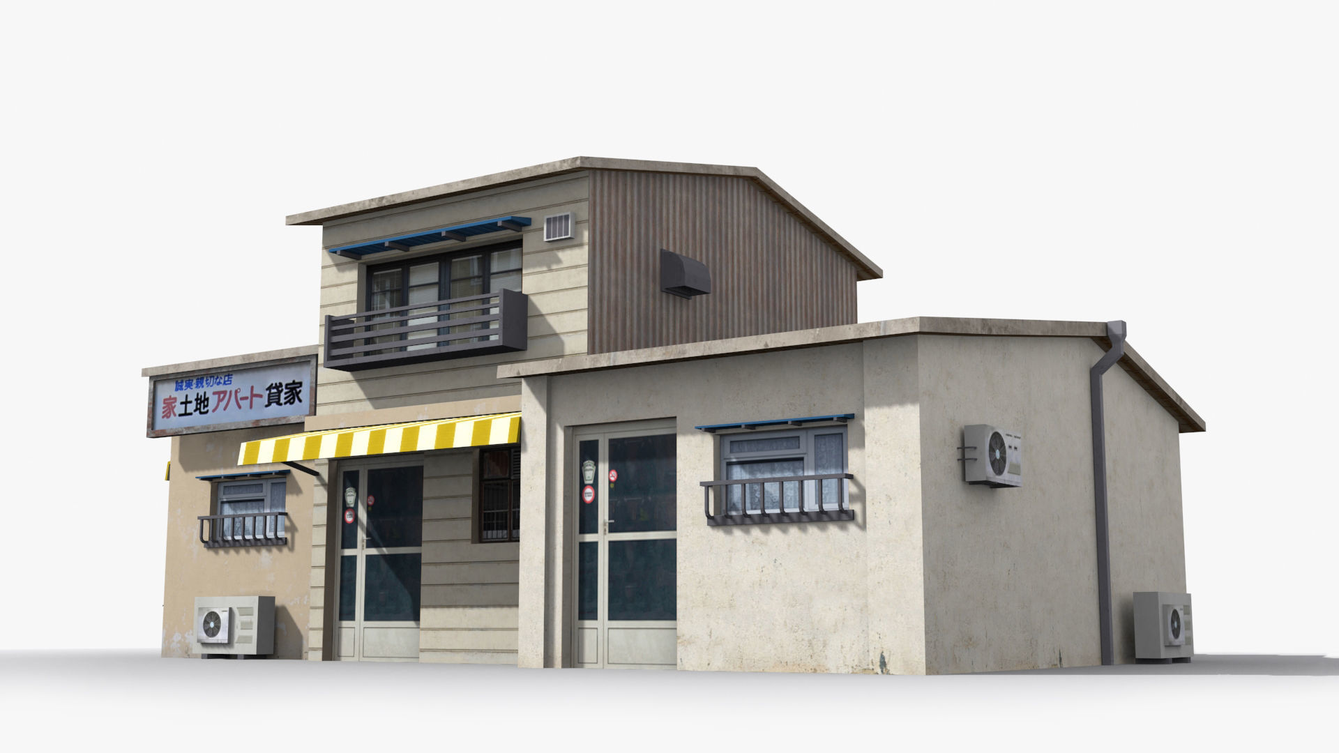 Japanese House x2 Low-poly 3D model_2