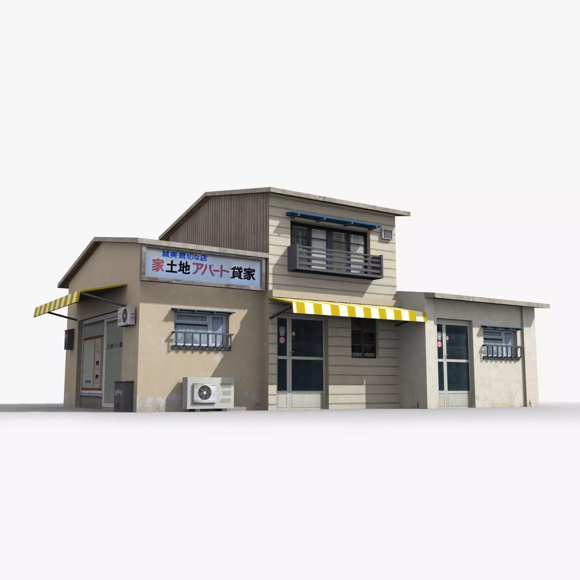 Japanese House x2 Low-poly 3D model_0