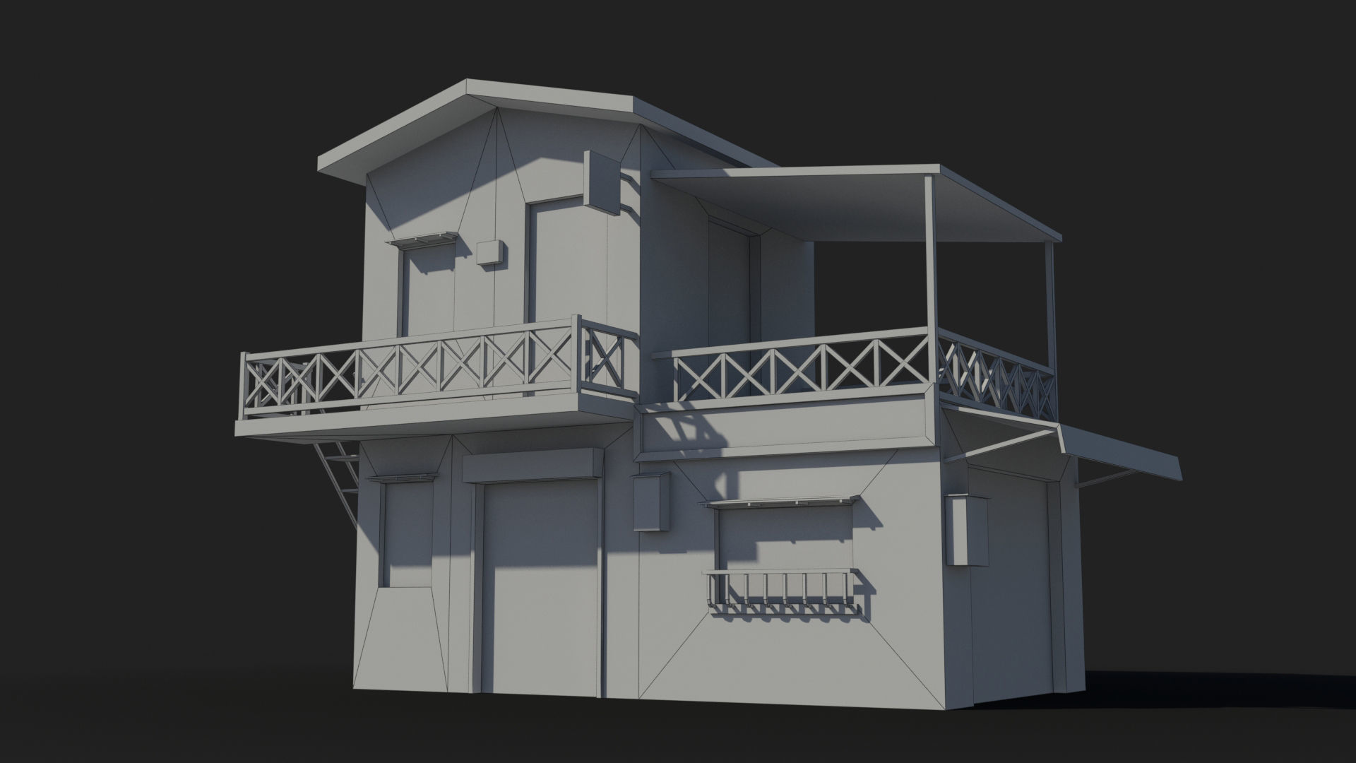 Japanese House x3 Low-poly 3D model_6