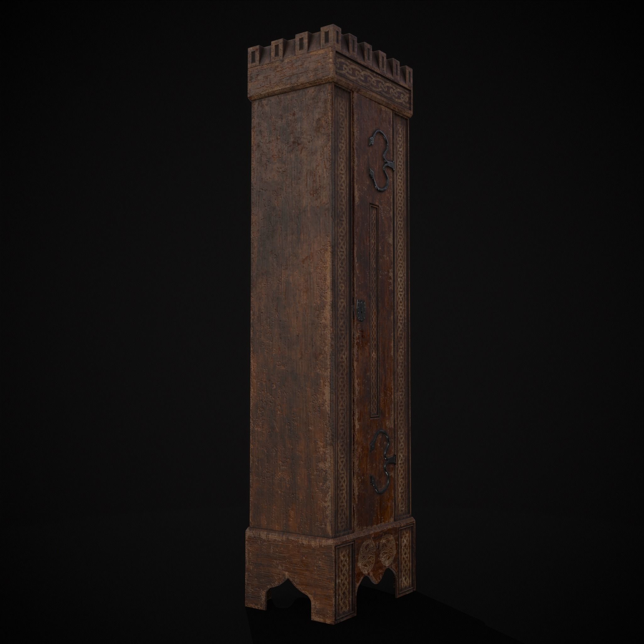 Rustic Medieval Cloak Wardrobe Low-poly 3D model_15