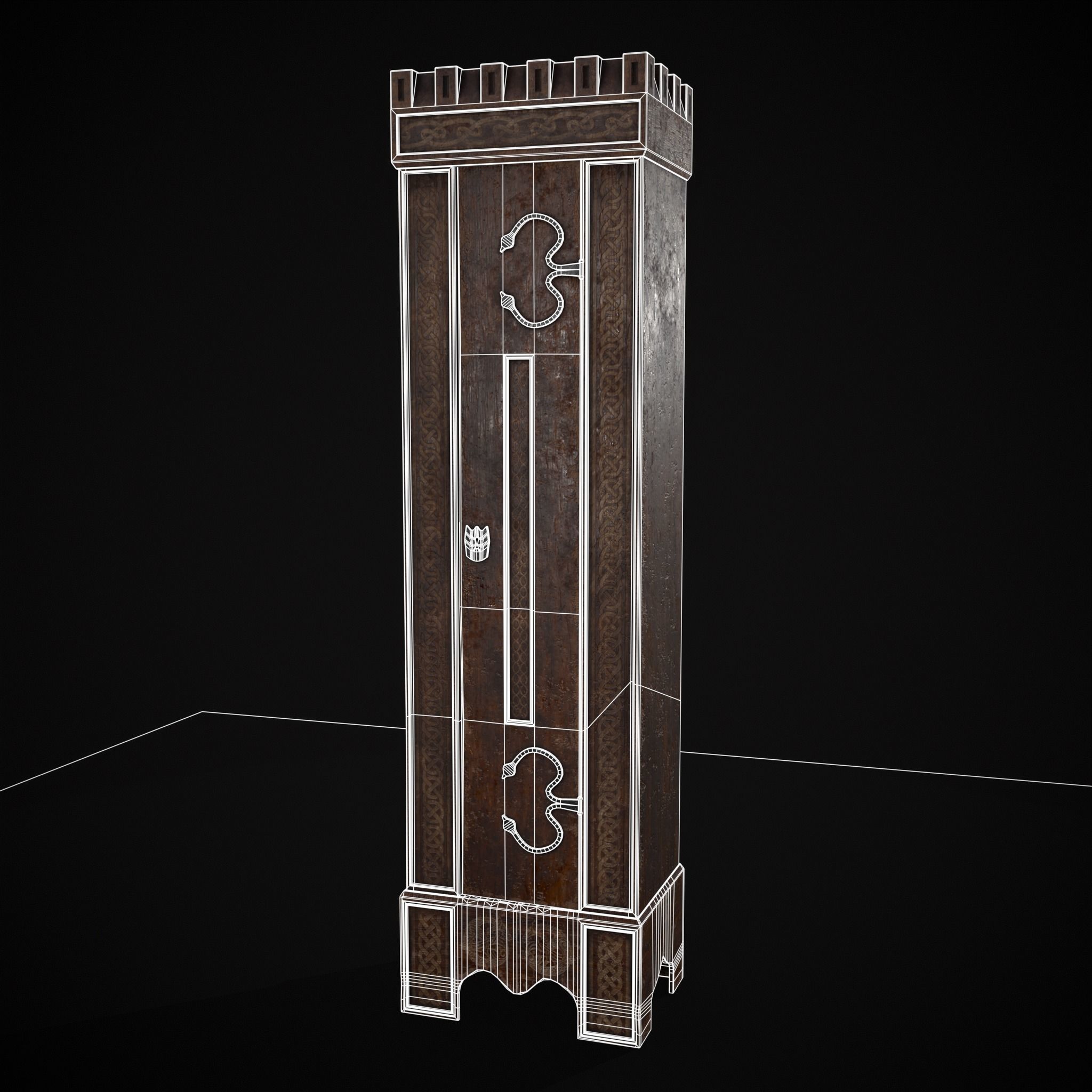 Rustic Medieval Cloak Wardrobe Low-poly 3D model_30