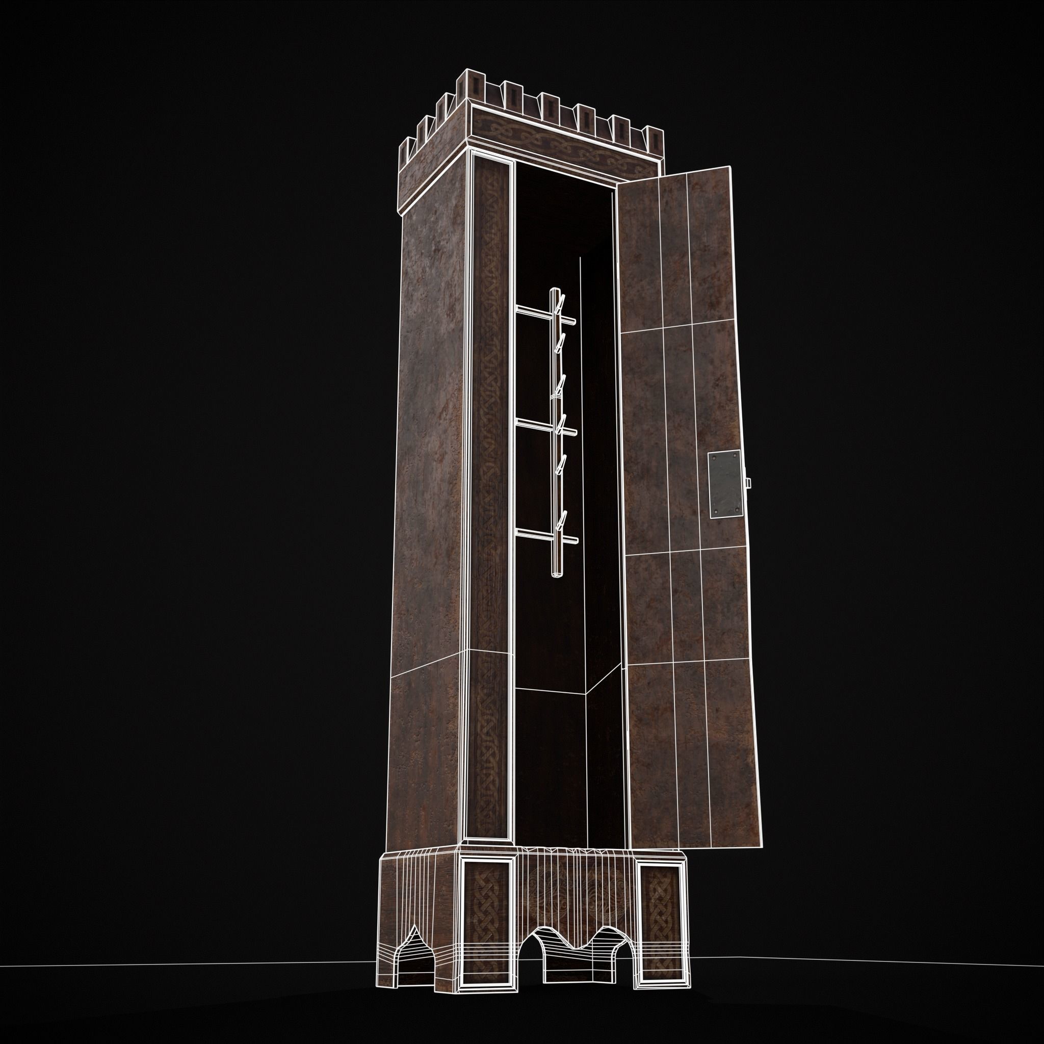 Rustic Medieval Cloak Wardrobe Low-poly 3D model_24