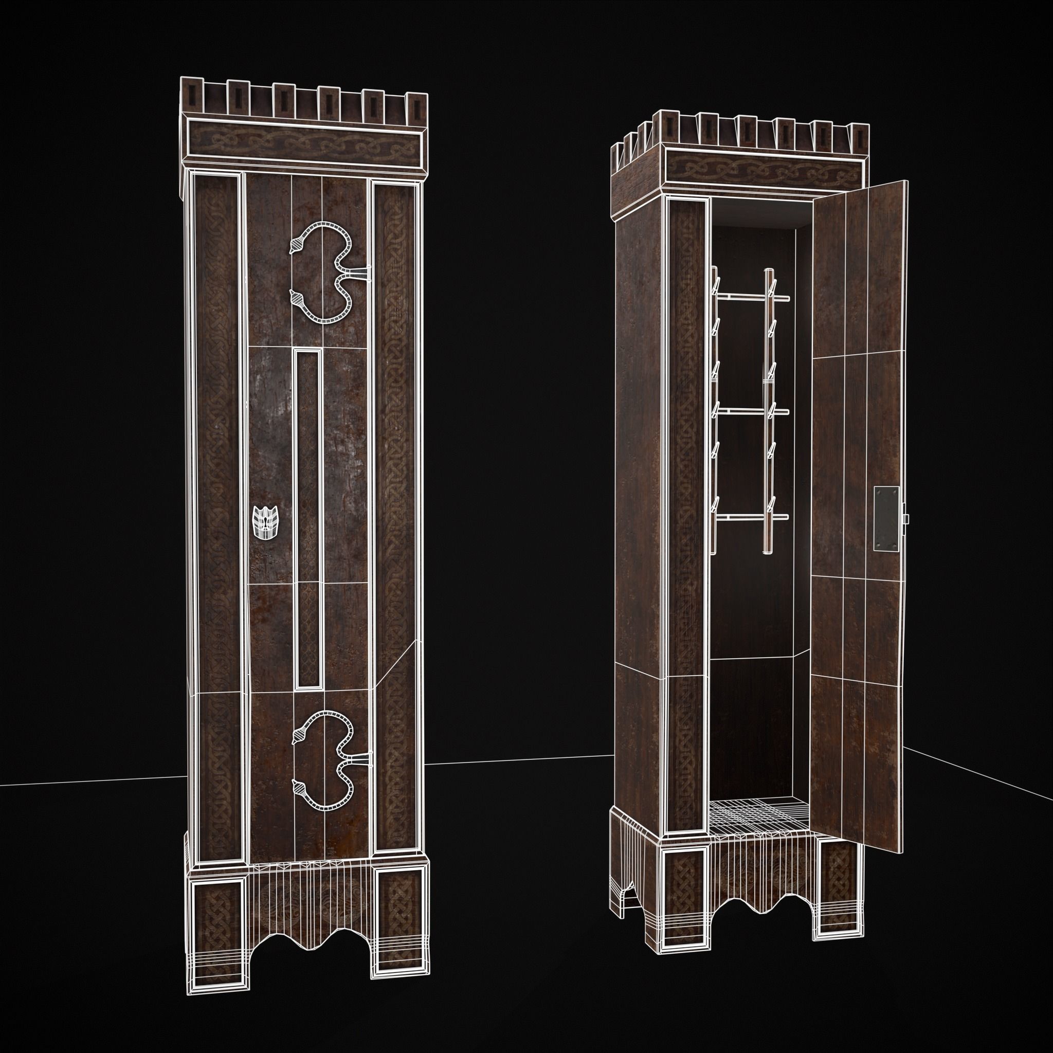 Rustic Medieval Cloak Wardrobe Low-poly 3D model_32