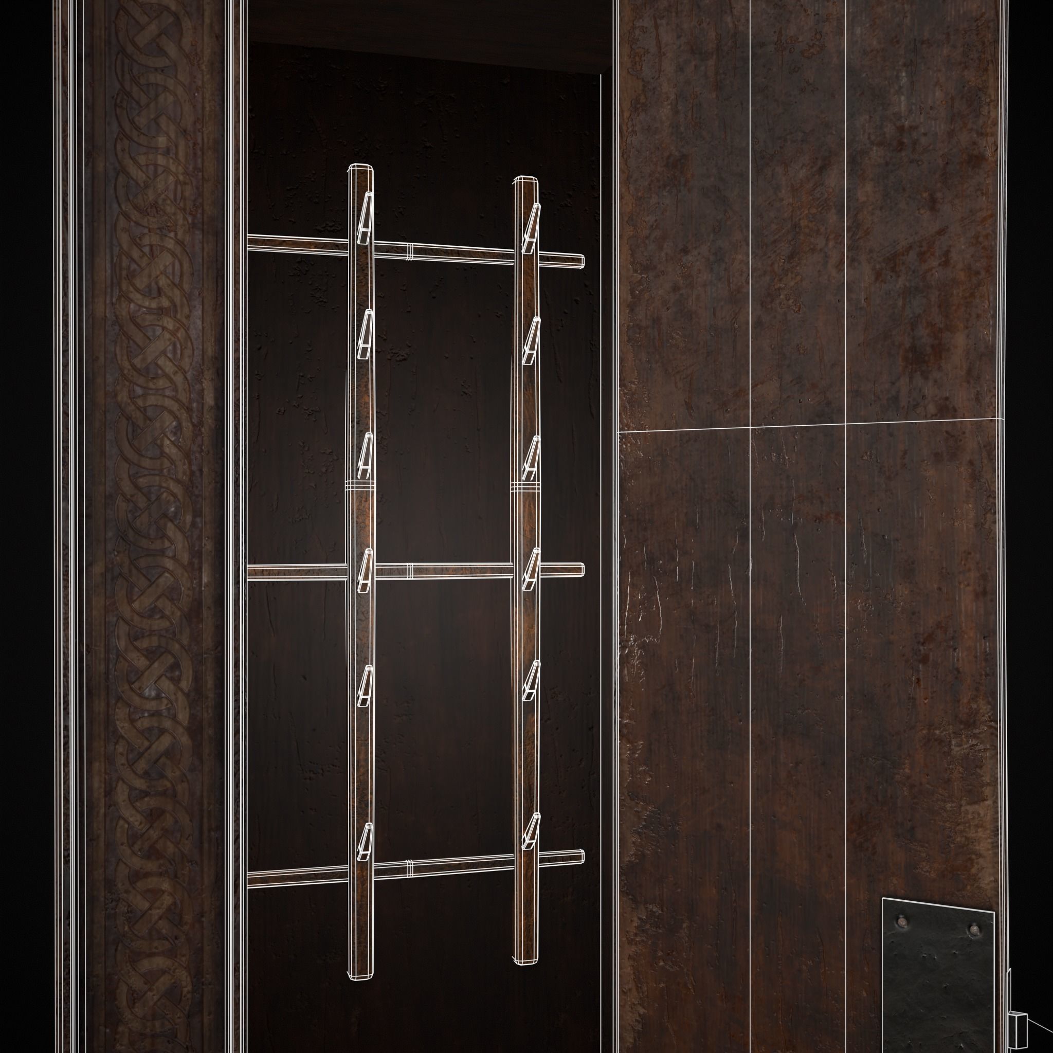 Rustic Medieval Cloak Wardrobe Low-poly 3D model_26