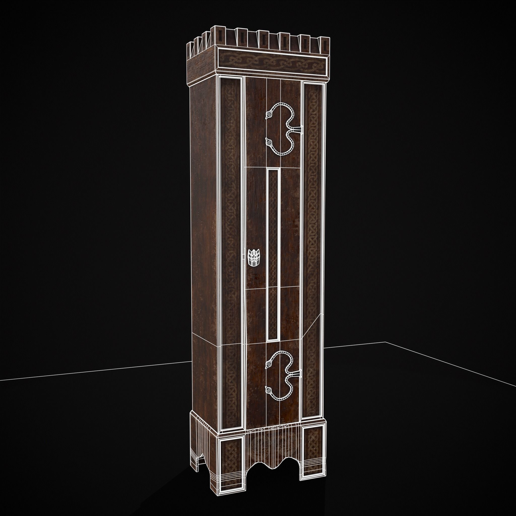 Rustic Medieval Cloak Wardrobe Low-poly 3D model_2