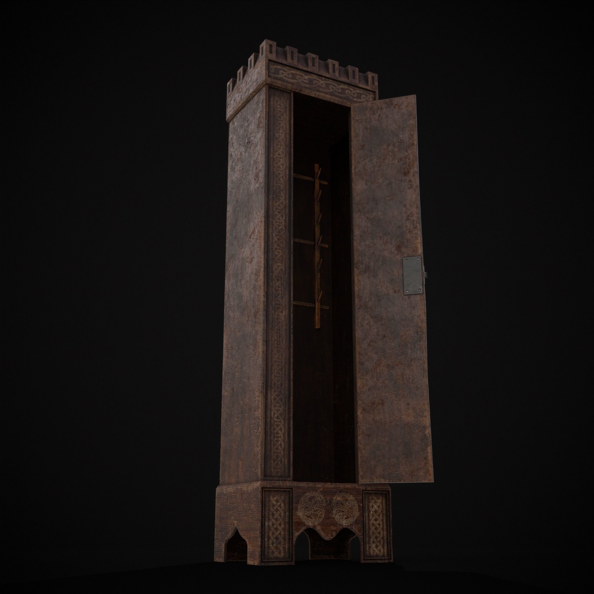 Rustic Medieval Cloak Wardrobe Low-poly 3D model_23