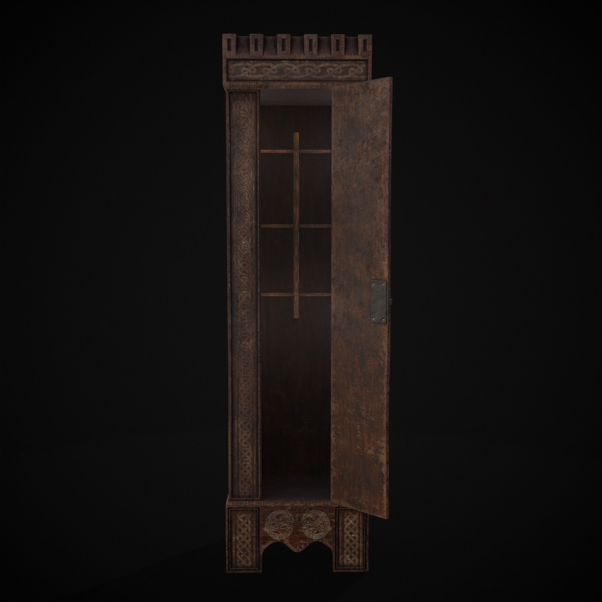 Rustic Medieval Cloak Wardrobe Low-poly 3D model_27