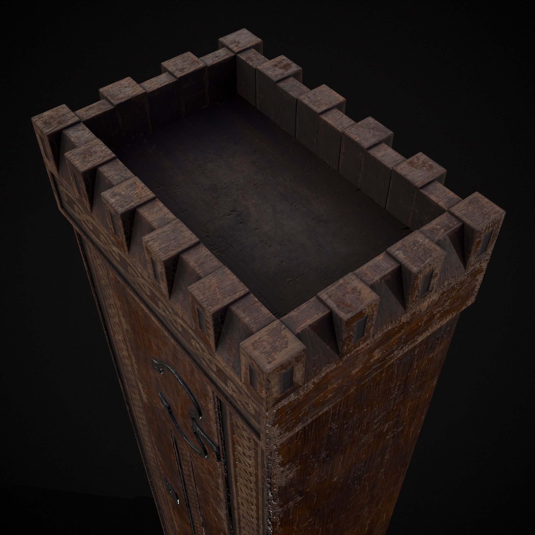 Rustic Medieval Cloak Wardrobe Low-poly 3D model_7