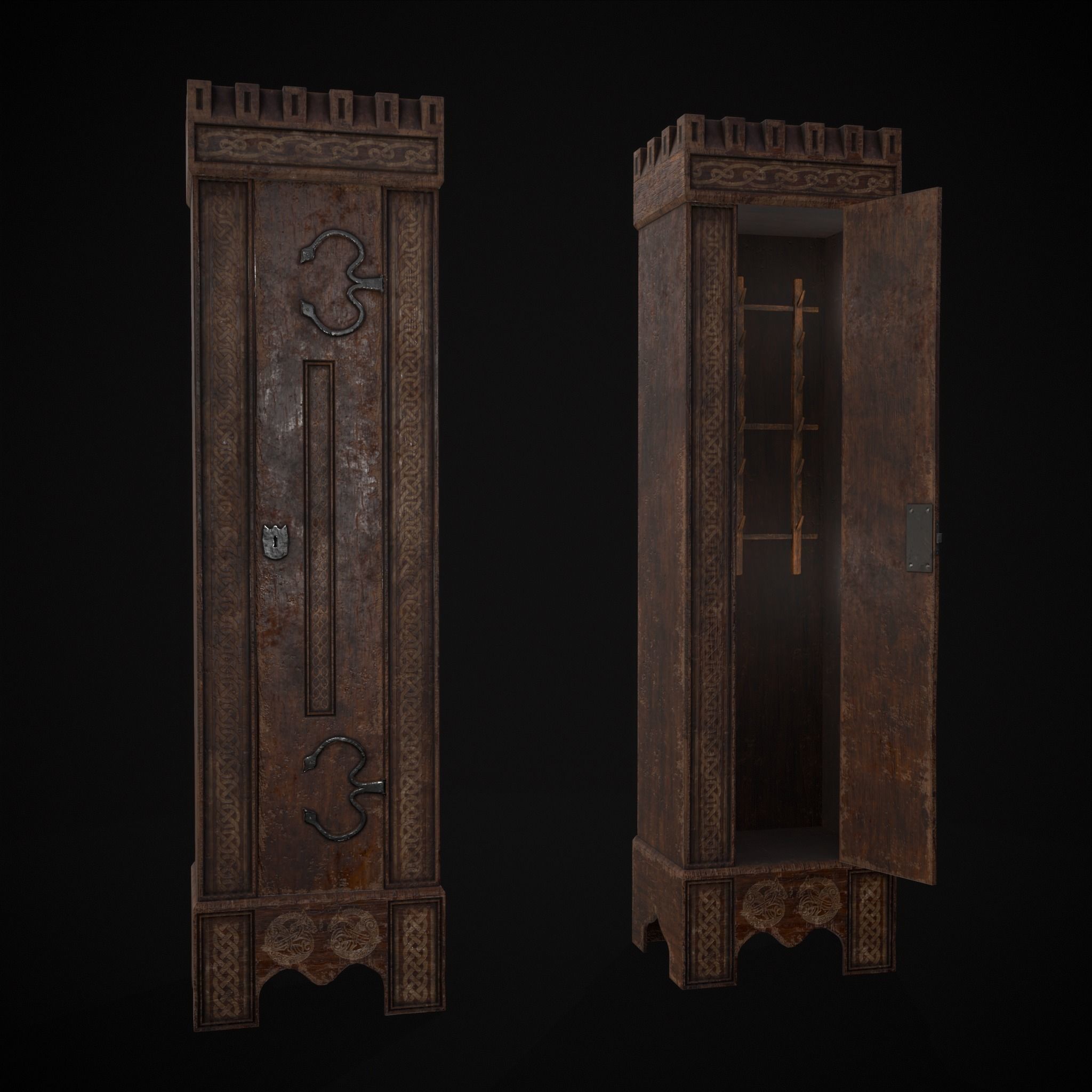 Rustic Medieval Cloak Wardrobe Low-poly 3D model_31