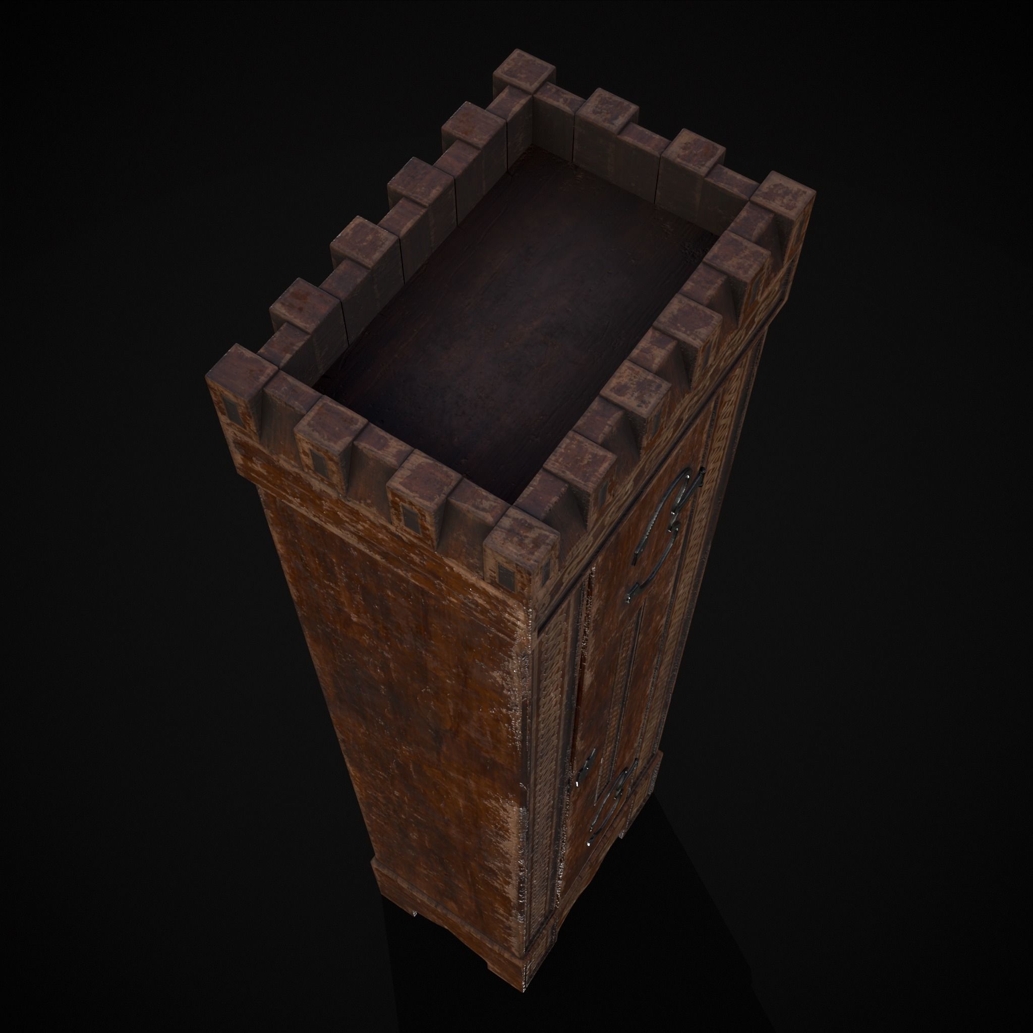 Rustic Medieval Cloak Wardrobe Low-poly 3D model_19
