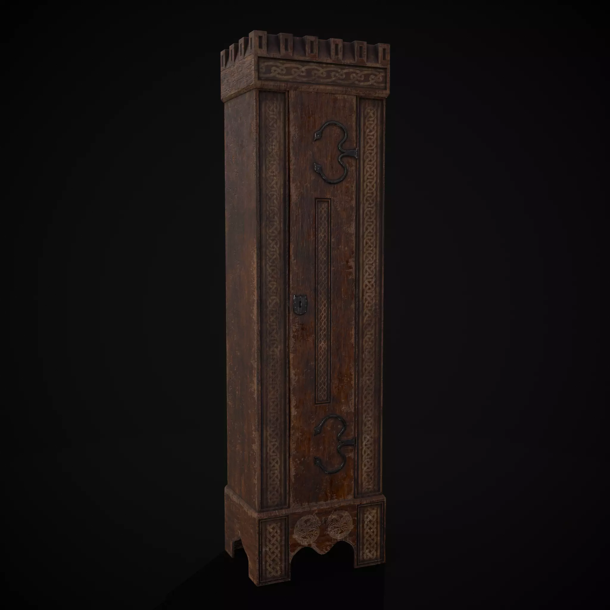 Rustic Medieval Cloak Wardrobe Low-poly 3D model_0