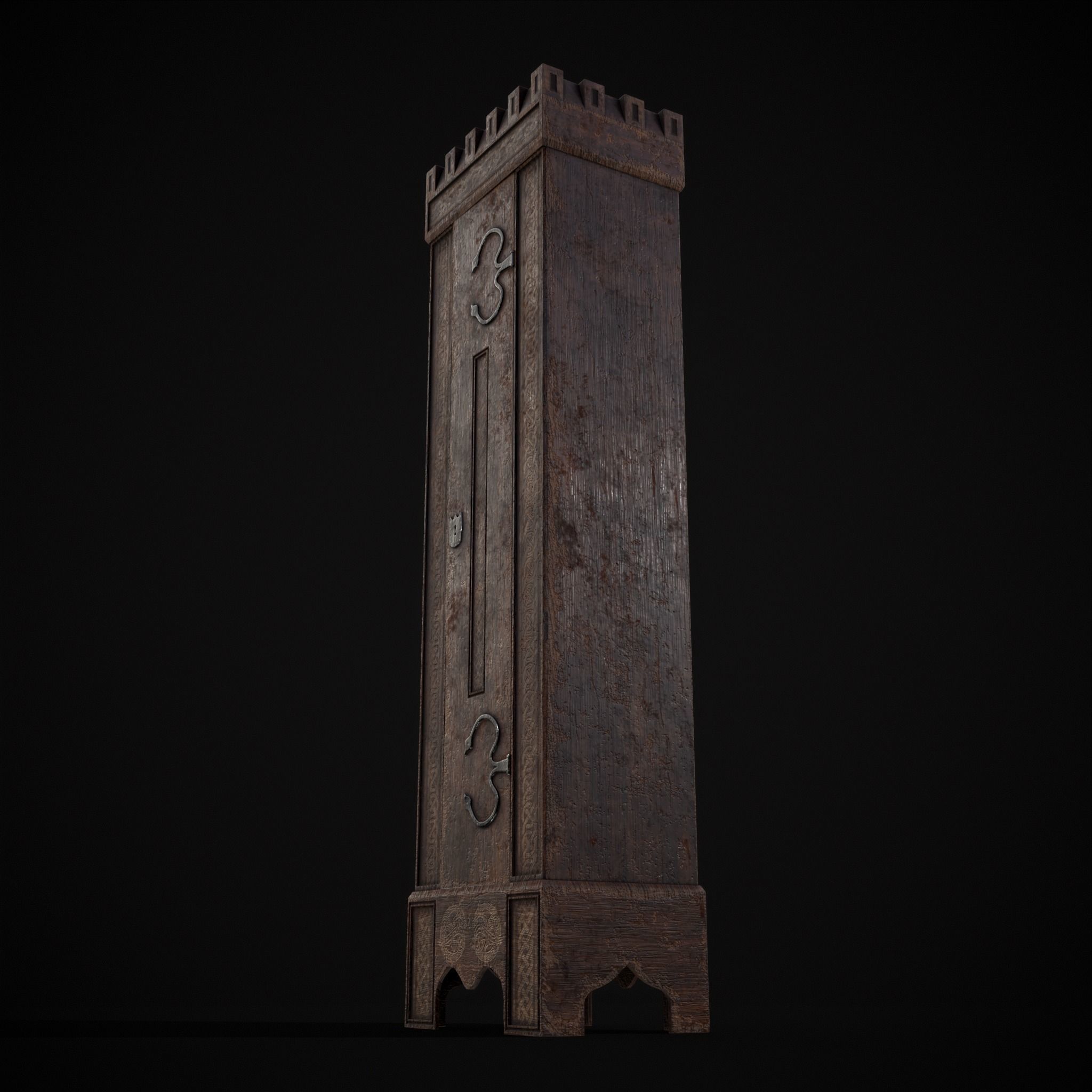 Rustic Medieval Cloak Wardrobe Low-poly 3D model_21