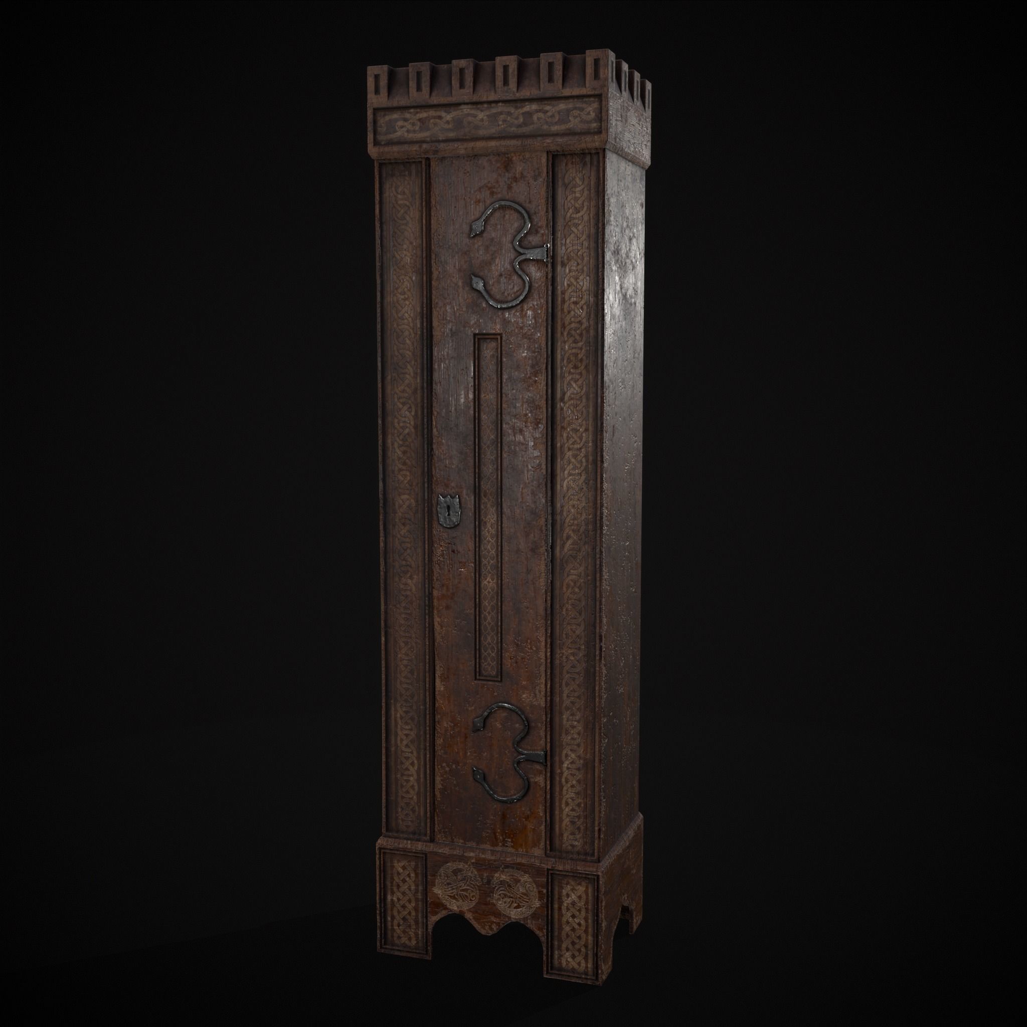 Rustic Medieval Cloak Wardrobe Low-poly 3D model_29