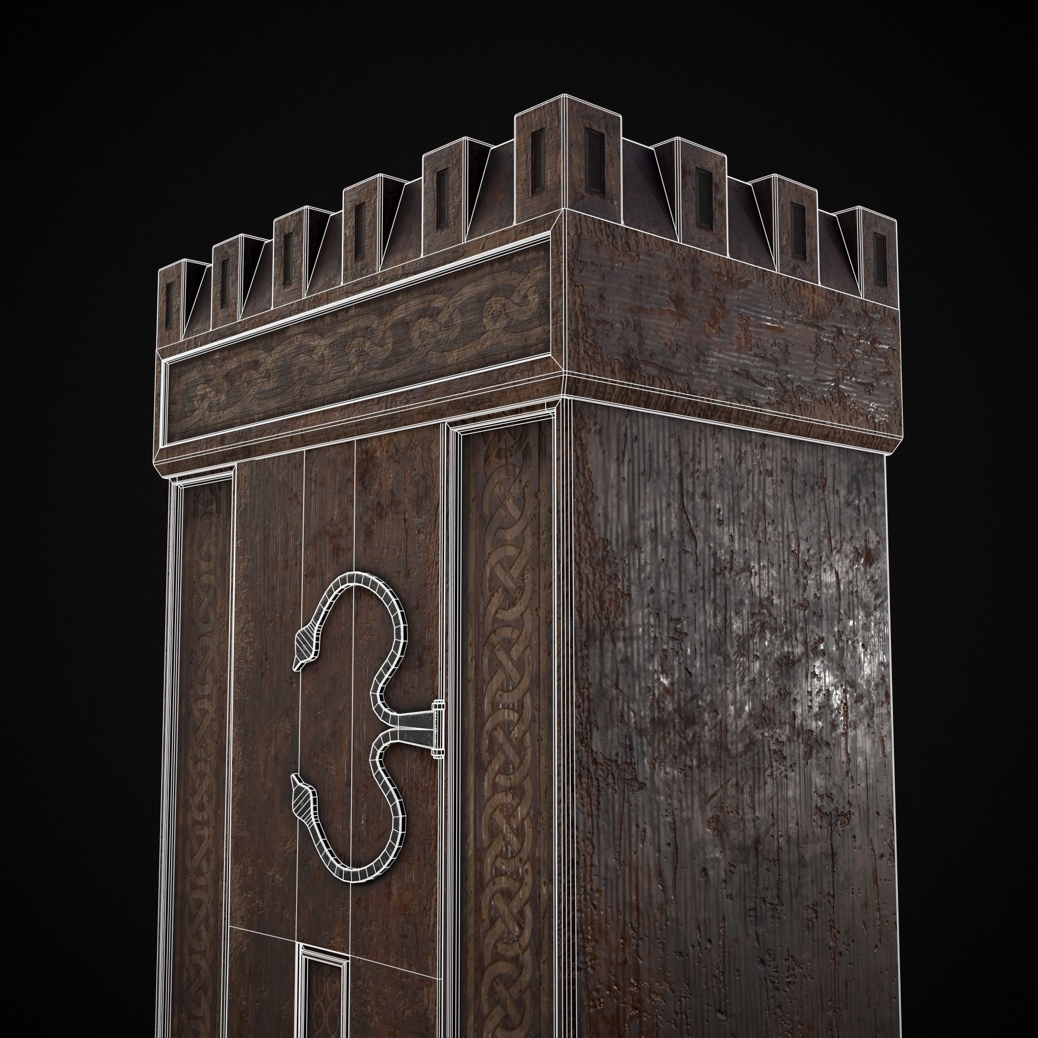 Rustic Medieval Cloak Wardrobe Low-poly 3D model_6