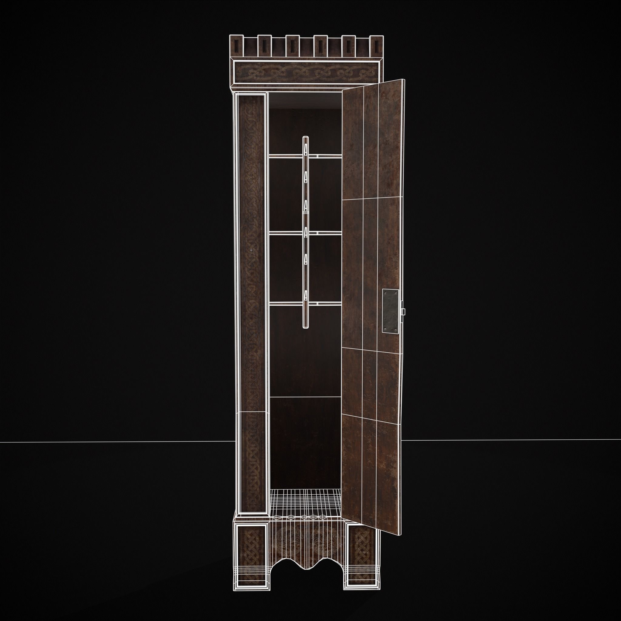 Rustic Medieval Cloak Wardrobe Low-poly 3D model_28