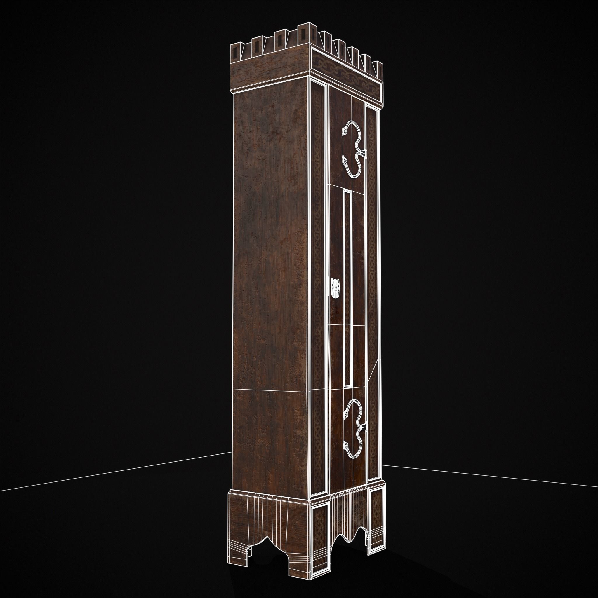 Rustic Medieval Cloak Wardrobe Low-poly 3D model_16