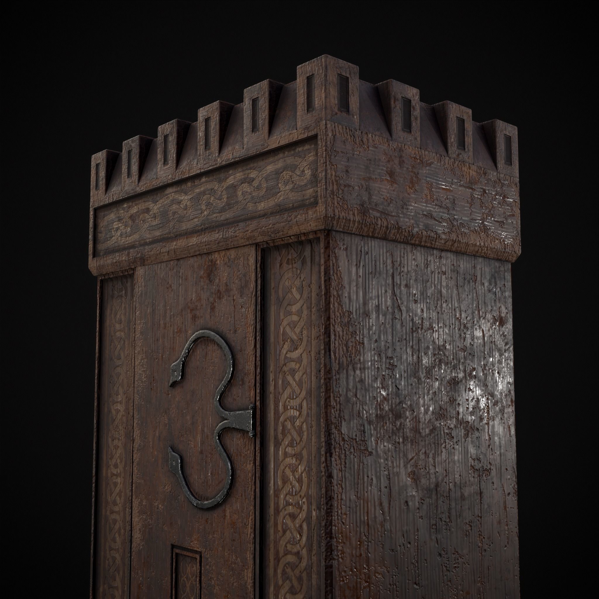 Rustic Medieval Cloak Wardrobe Low-poly 3D model_5