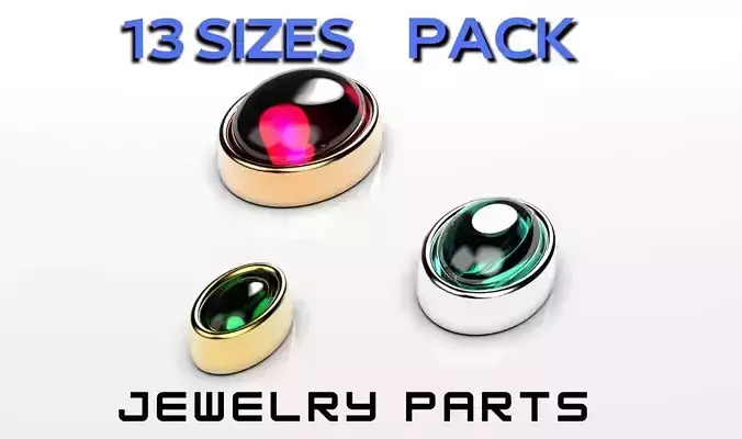 A package of oval cabochon flush settings  ring heads pendant 3D print model
