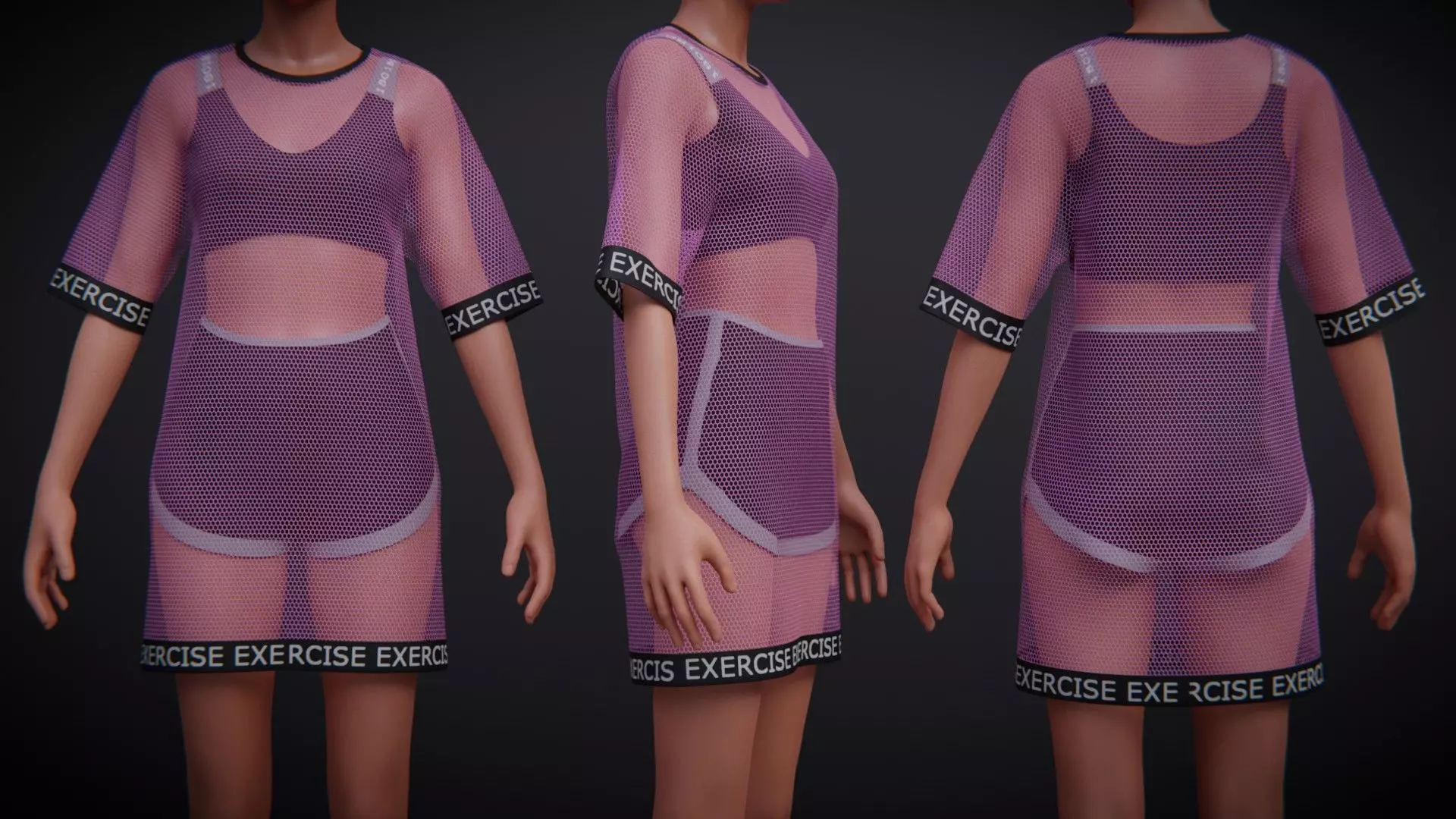Yoga Set With Pink Sheer Dress Shirt - Two Piece Gym Wear Low-poly 3D model