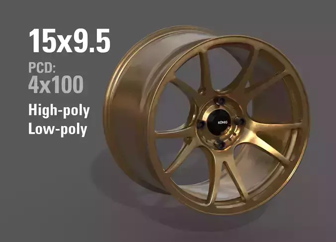 Konig Freeform 15x9 PCD 4x100 Rim Low-poly 3D model