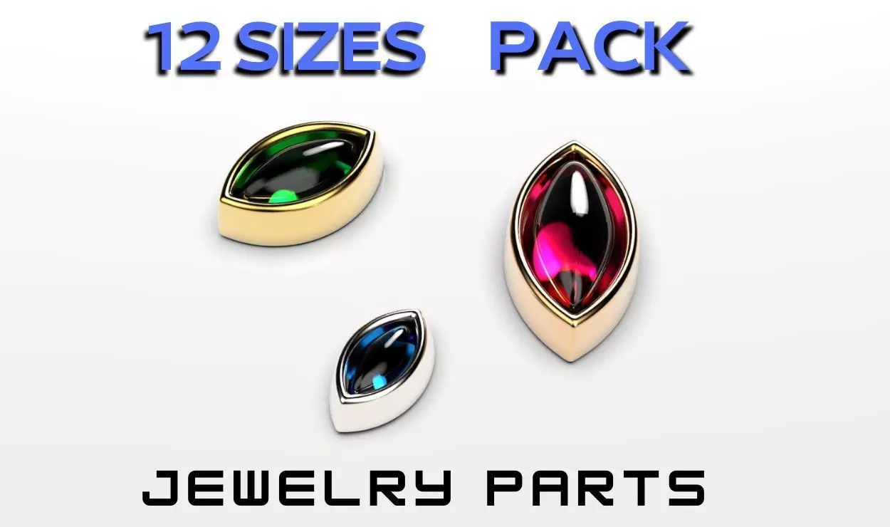 marquise cabochon flush settings  ring heads pendant 3D print model_0