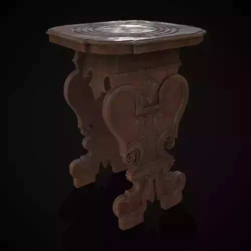 Exquisite Mahogany Carved Wood Stool Low-poly 3D model