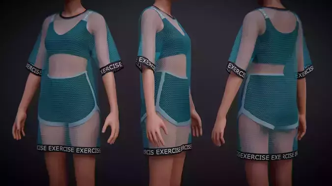 Shorts and Sports Bra Two Piece Workout Outfit With Net Top