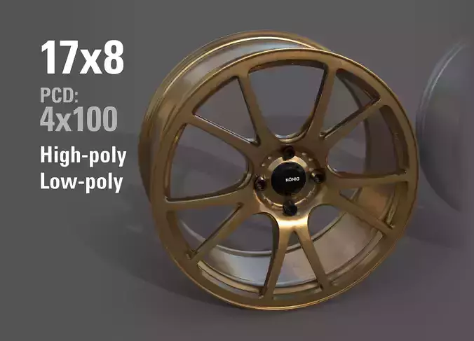  Konig Freeform 17x8 PCD 4x100 Rim Low-poly 3D model