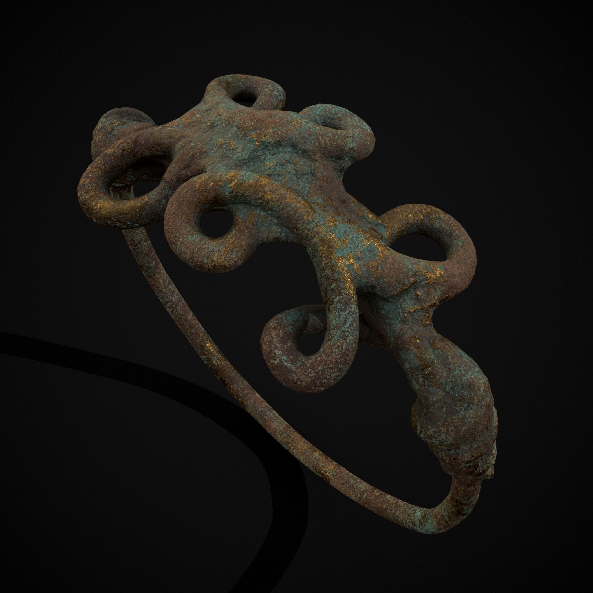 Corroded Twisted Wire Gold Ring Low-poly 3D model_23