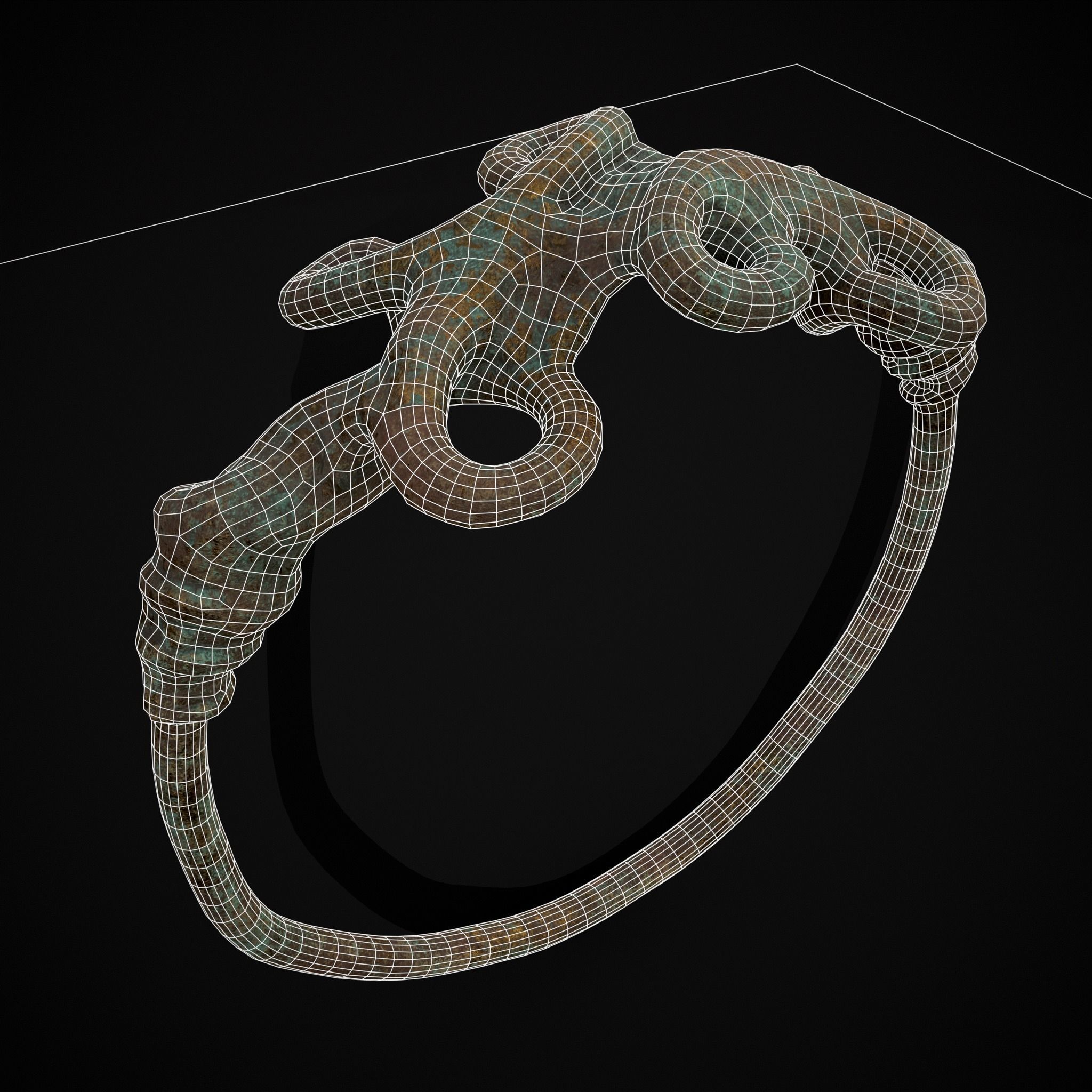 Corroded Twisted Wire Gold Ring Low-poly 3D model_16