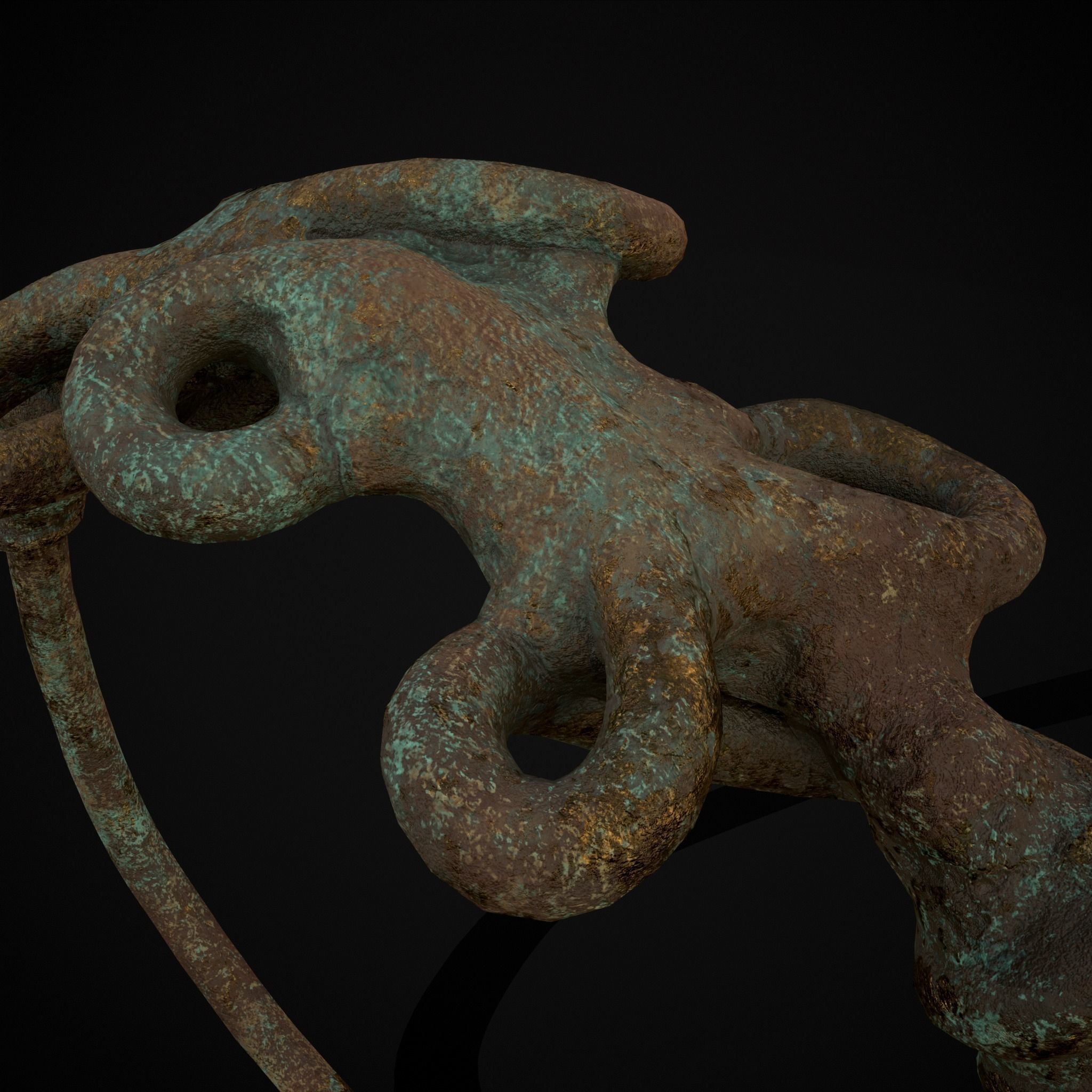 Corroded Twisted Wire Gold Ring Low-poly 3D model_17