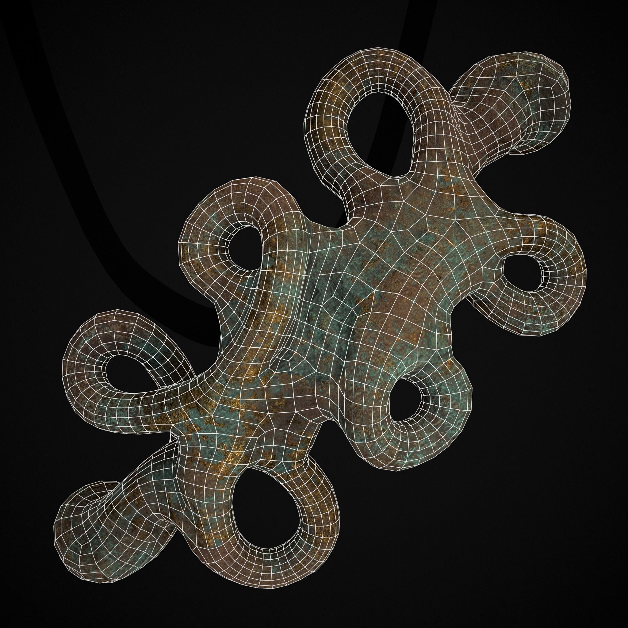 Corroded Twisted Wire Gold Ring Low-poly 3D model_4