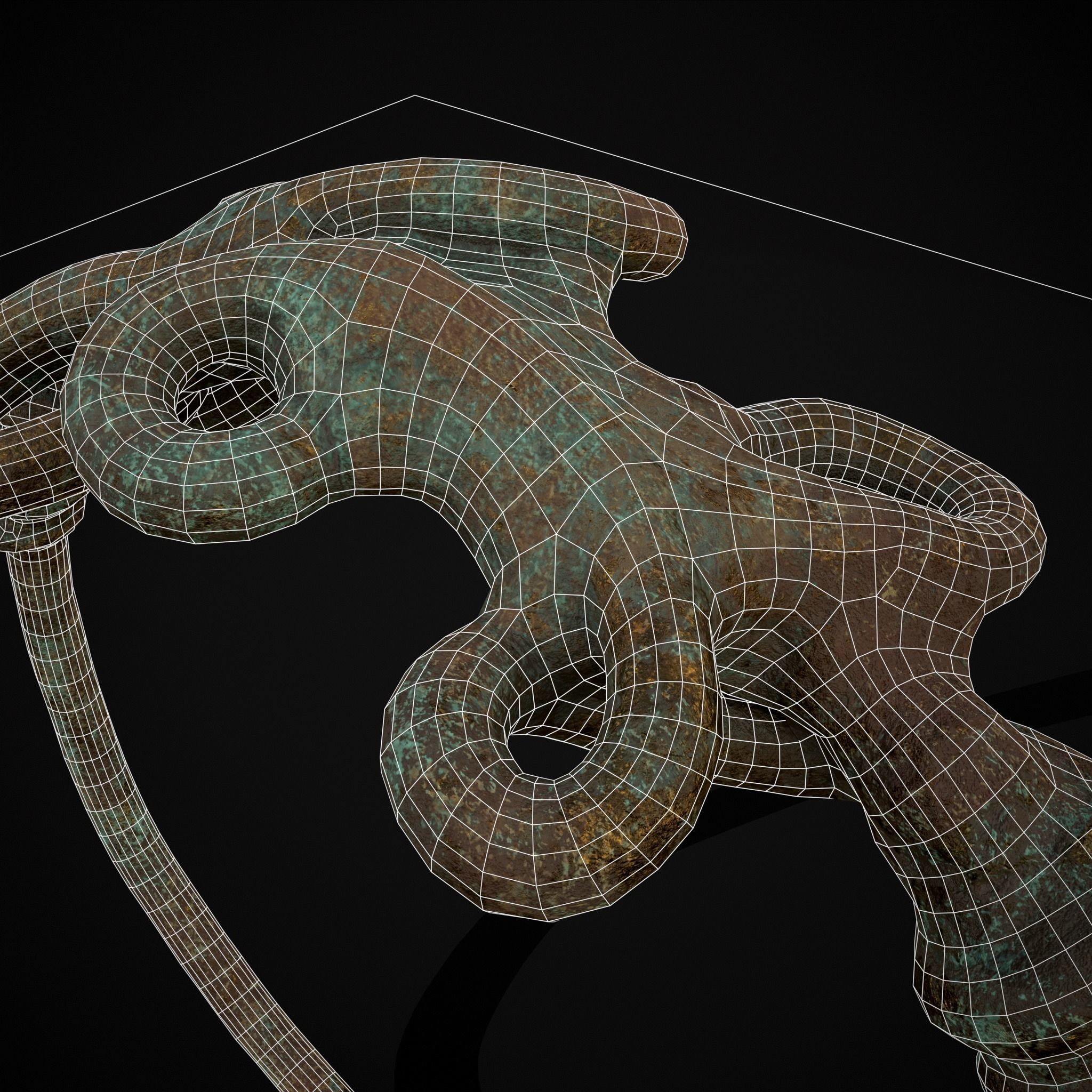 Corroded Twisted Wire Gold Ring Low-poly 3D model_18