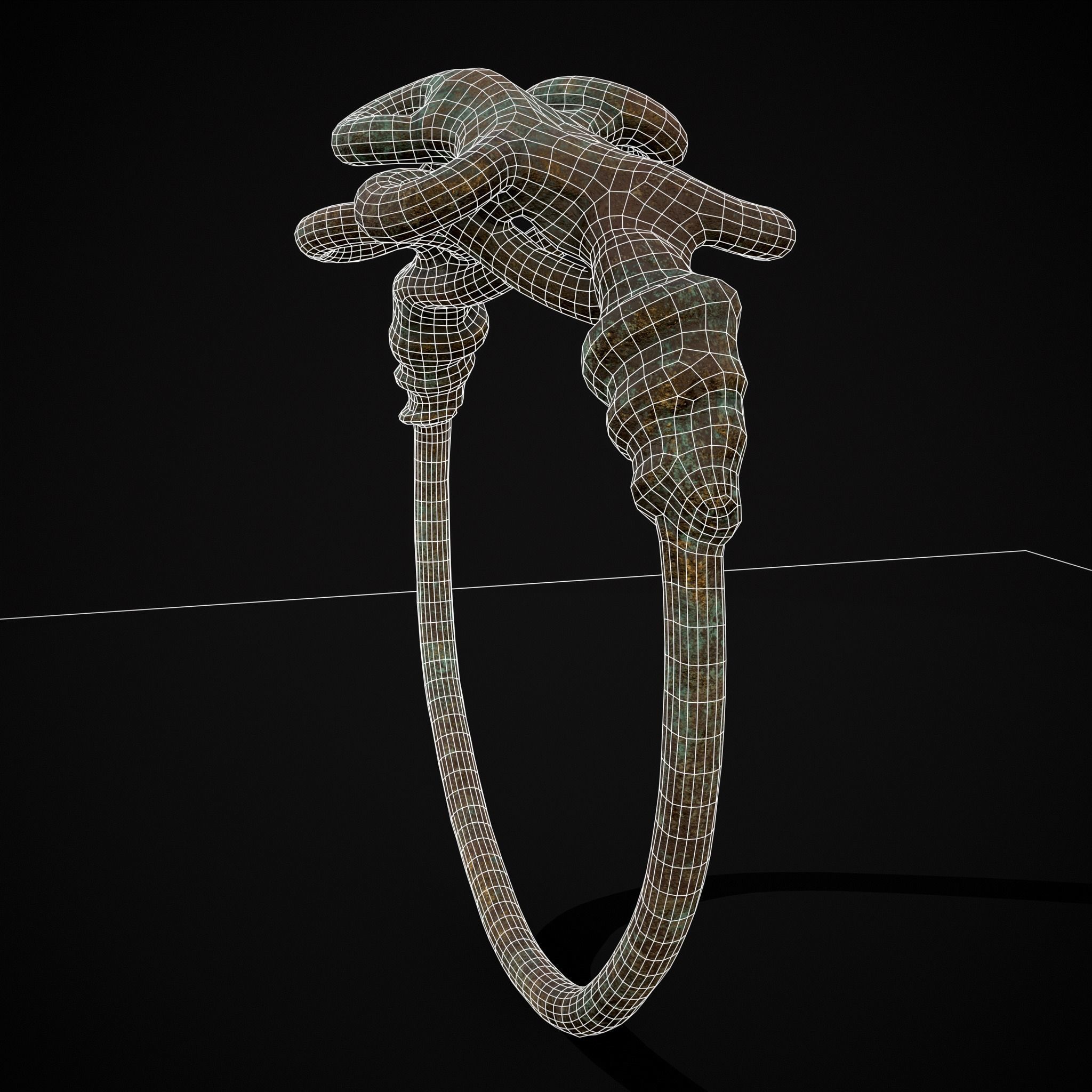 Corroded Twisted Wire Gold Ring Low-poly 3D model_26
